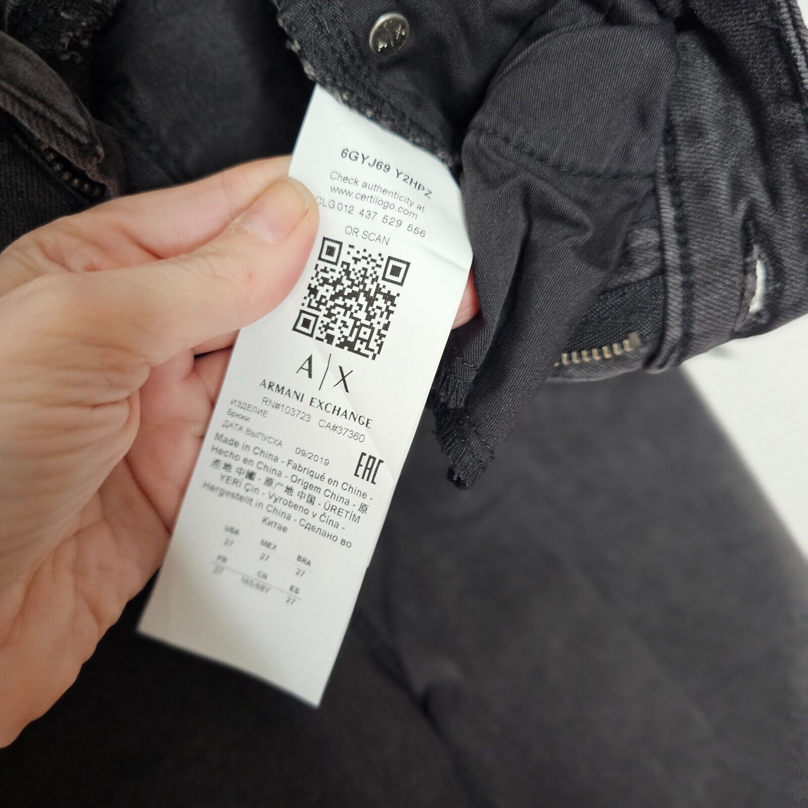 Armani Exchange J69 Super Skinny Lift Up Dark Gray Jeans 27