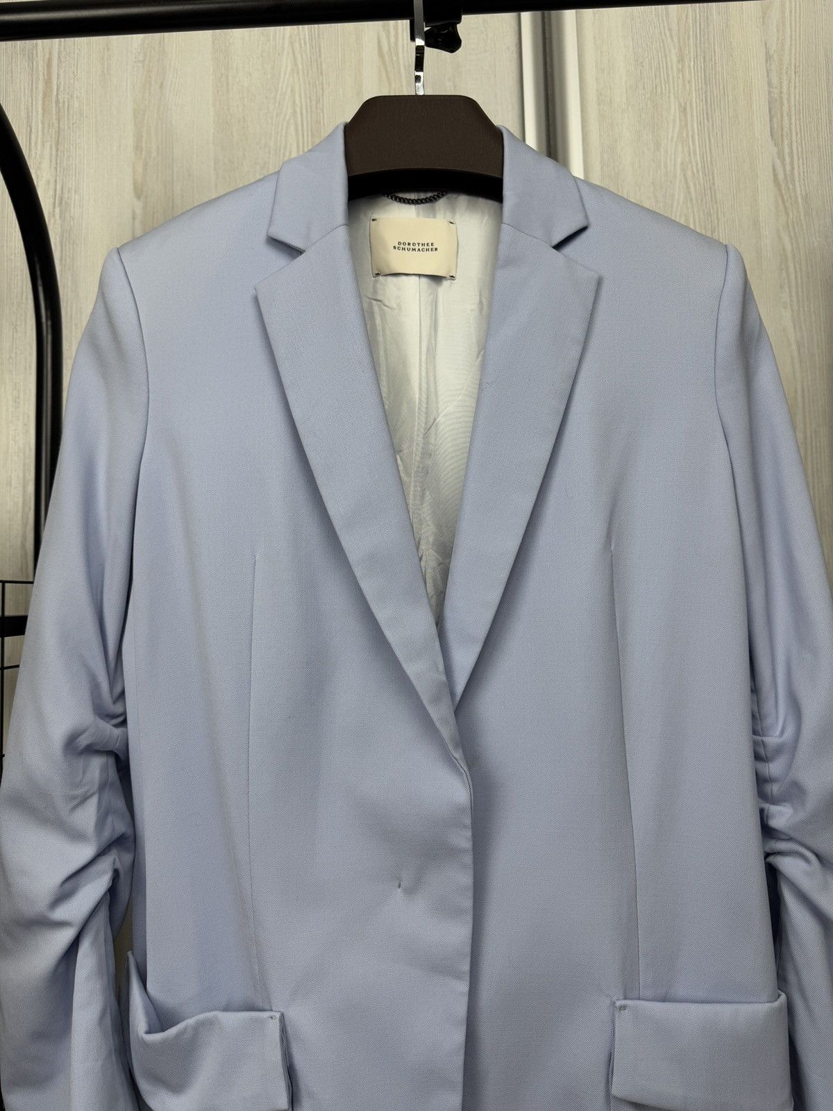DOROTHEE SCHUMACHER Dorothee Schumacher Blue Stretch-Wool Hidden-Button Blazer Size XS / US 0-2 / IT 36-38 - 3 Thumbnail