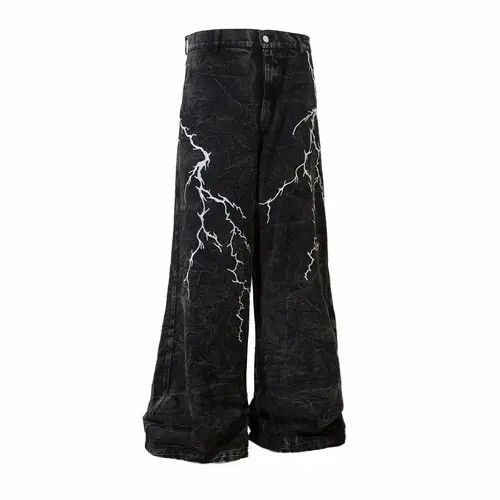 VIBE Oversized Baggy Lightning Print Wide Leg Jeans Size US 30 / EU 46 - 6 Thumbnail