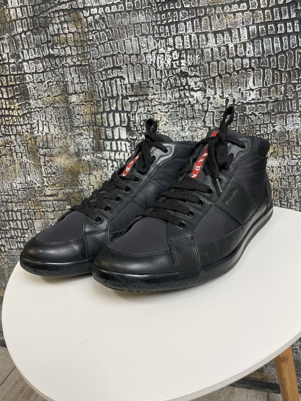 Prada Prada Shoes Black High Top Sneakers Leather Shoes Size US 9 / EU 42 - 8 Thumbnail