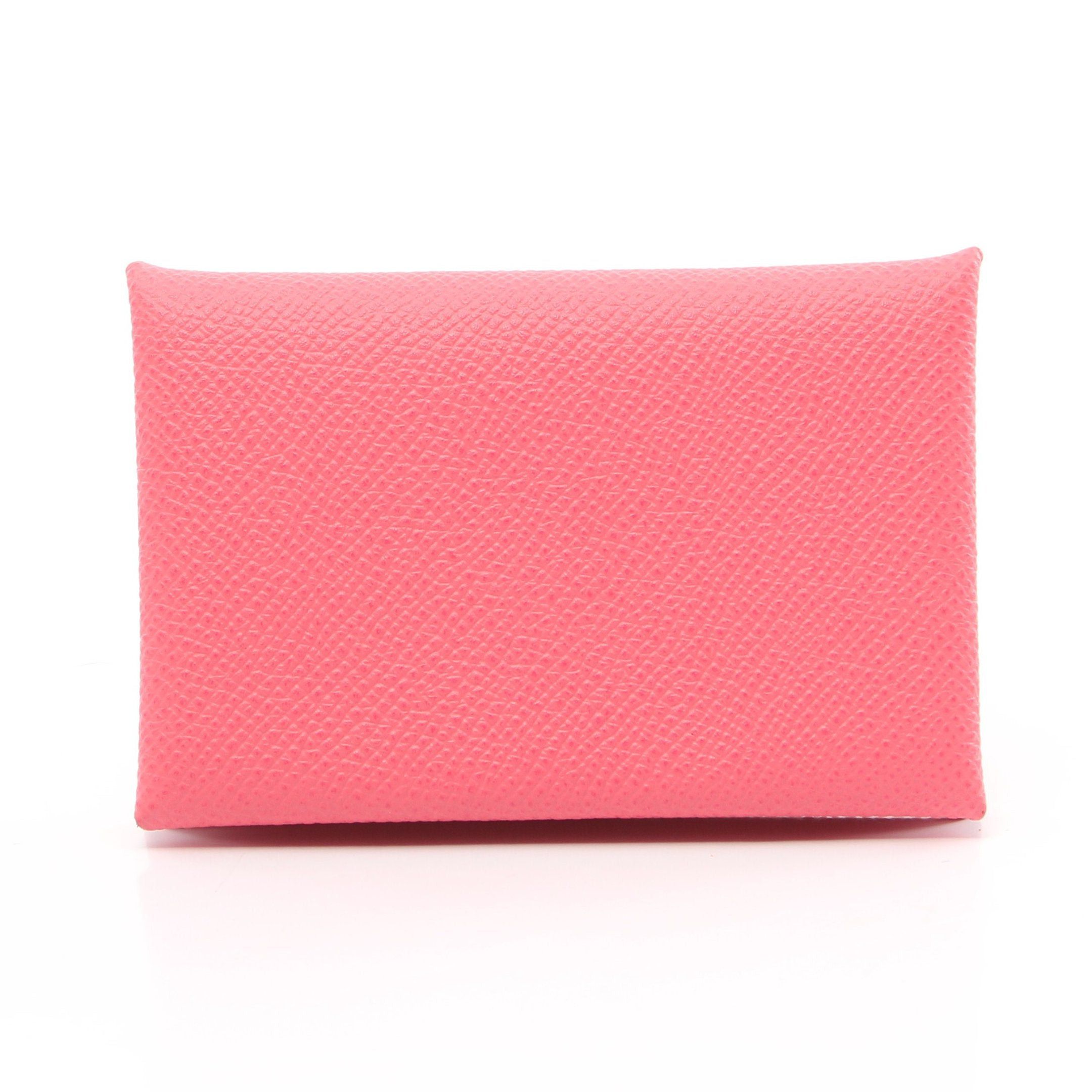 image of Hermes Calvi Rose Azalea Coin Purse Veau Epsom Pink Silver Hardware T Stamp, Women's