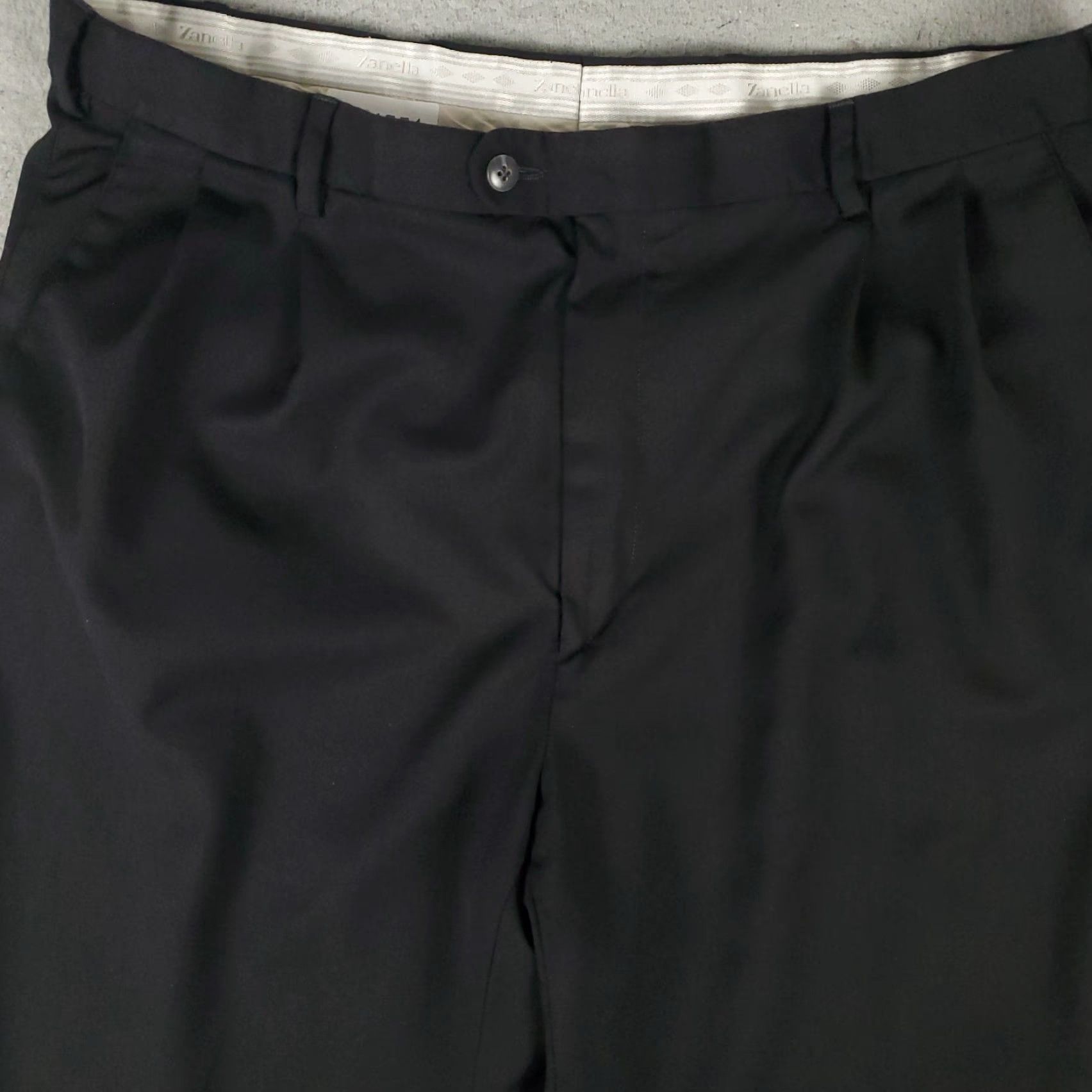 Zanella Zanella Pants Mens 36x28 Black Bennett Wool Pleated Dress Slacks Trousers Chino* Size US 36 / EU 52 - 2 Thumbnail