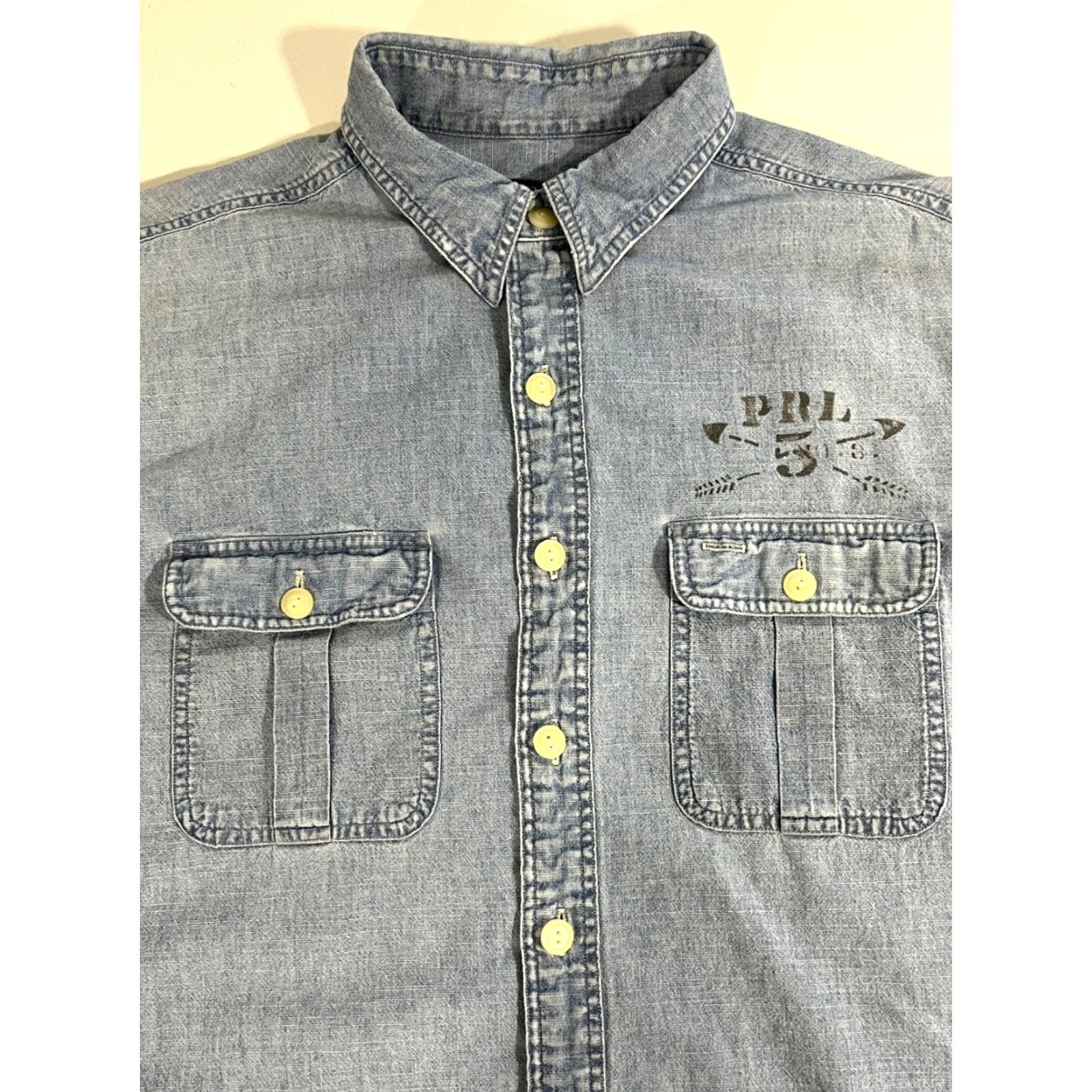 Polo Ralph Lauren Polo Ralph Lauren Shirt Men's Blue Chambray Long Sleeve P.R.L Print Double-Sided Sz L Size US L / EU 52-54 / 3 - 7 Thumbnail
