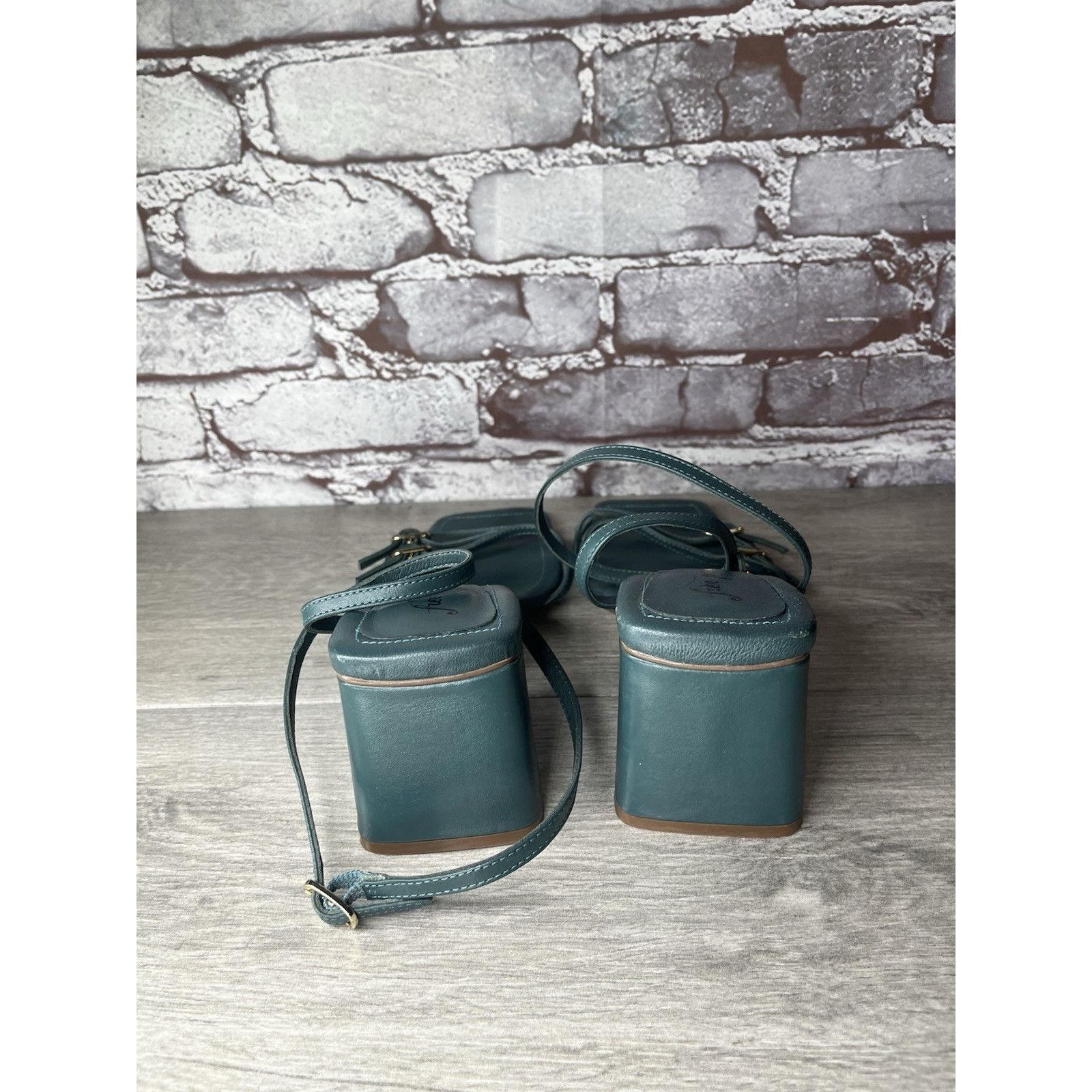 Free People Free People Niki Oasis Teal Blue Leather Strappy Block Heel Size US 8 / IT 38 - 5 Thumbnail