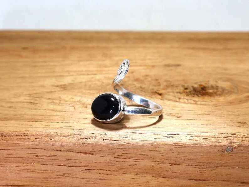 Handmade Black Onyx Ring, 925 Sterling Silver Handmade Spiral Jewelry Size ONE SIZE - 2 Thumbnail