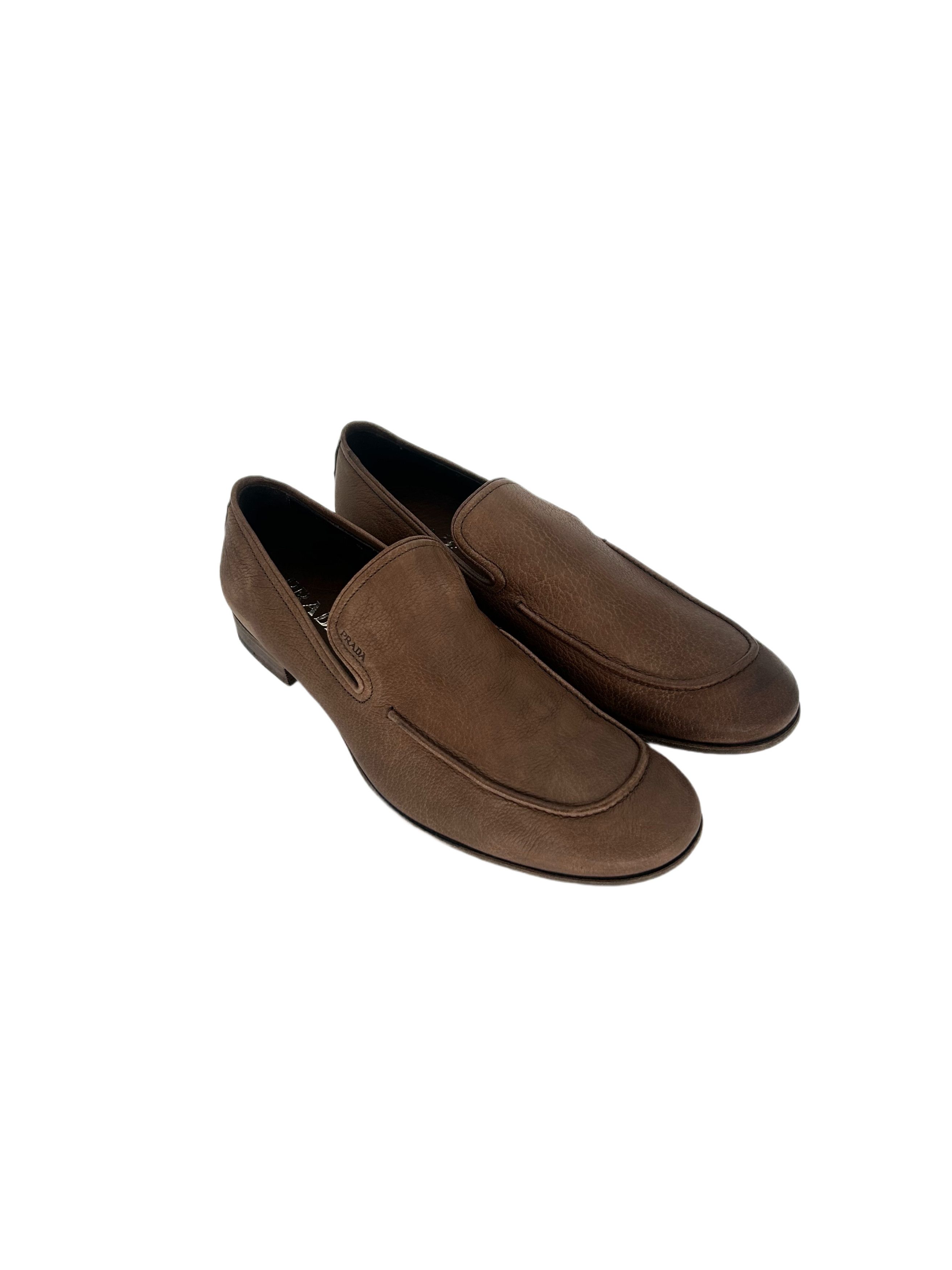 Prada Prada Smoke Grey Grain Leather Loafer Shoe Size US 9.5 / EU 42-43 - 1 Thumbnail