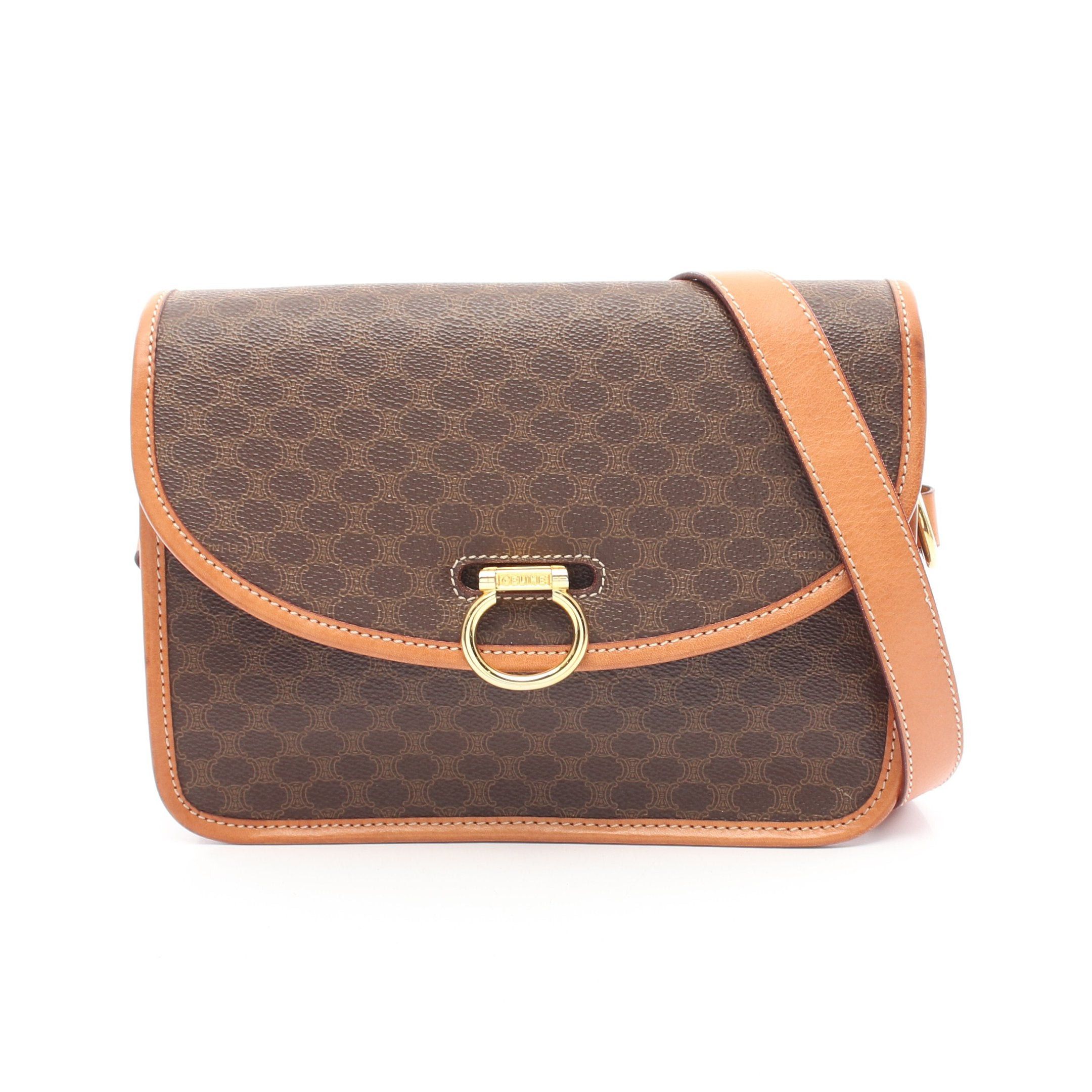 Celine Macadam Shoulder Bag Leather Dark Brown