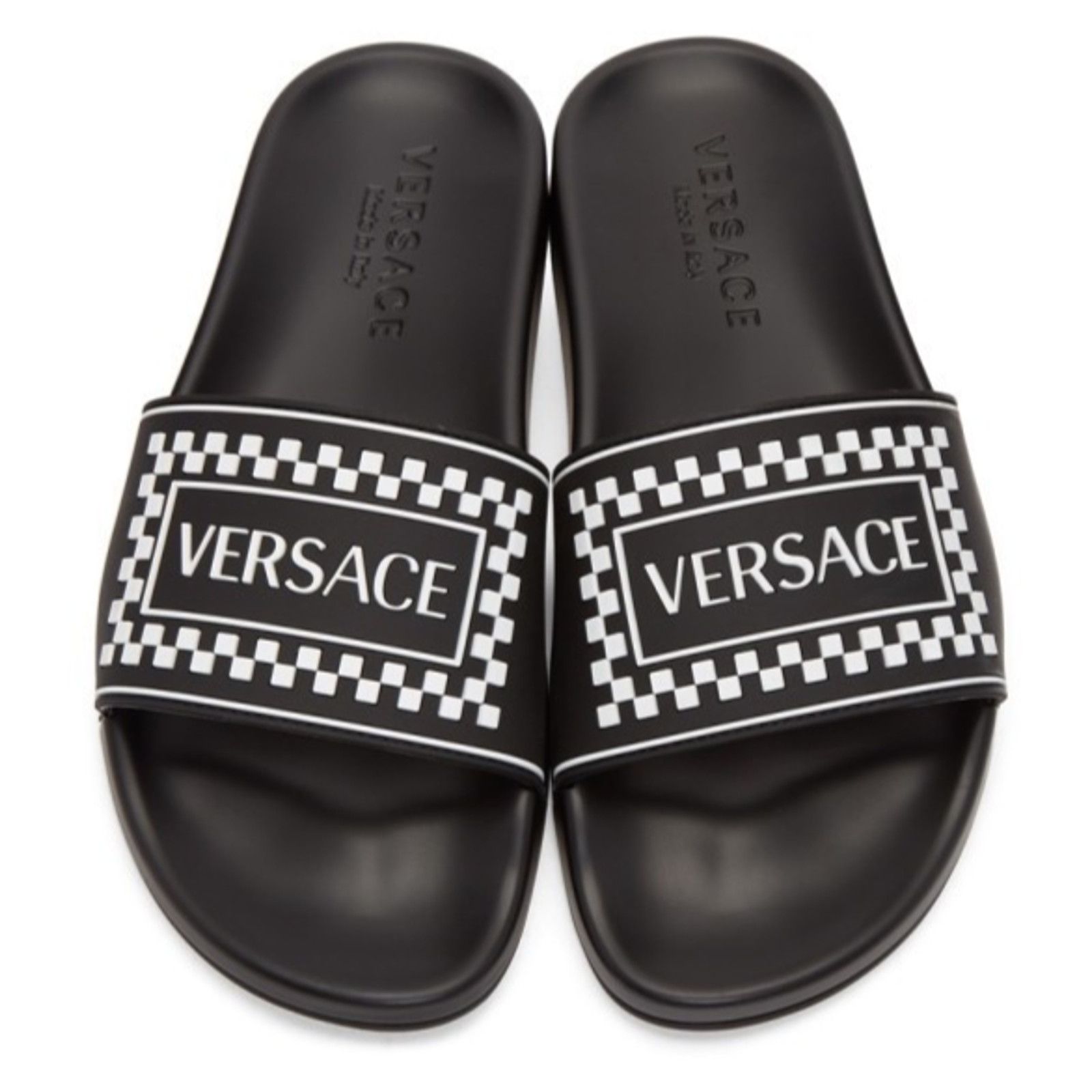 Versace Versace Black White 90s Logo Rubber Pool Slide 44 11 Size US 11 / EU 44 - 1 Thumbnail