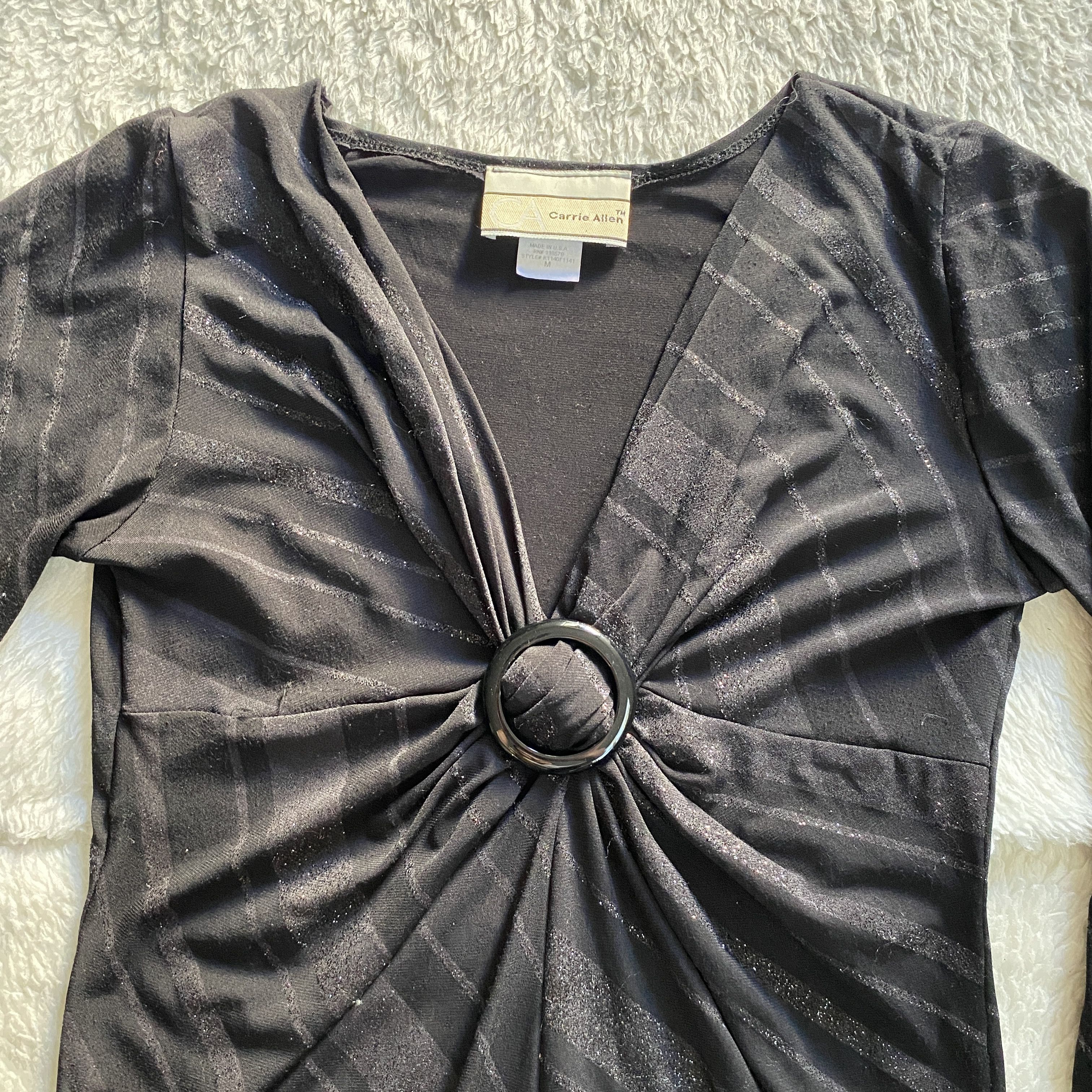 Other Vintage Carrie Allen Women’s Medium Black Glitter Top Size M / US 6-8 / IT 42-44 - 15 Thumbnail