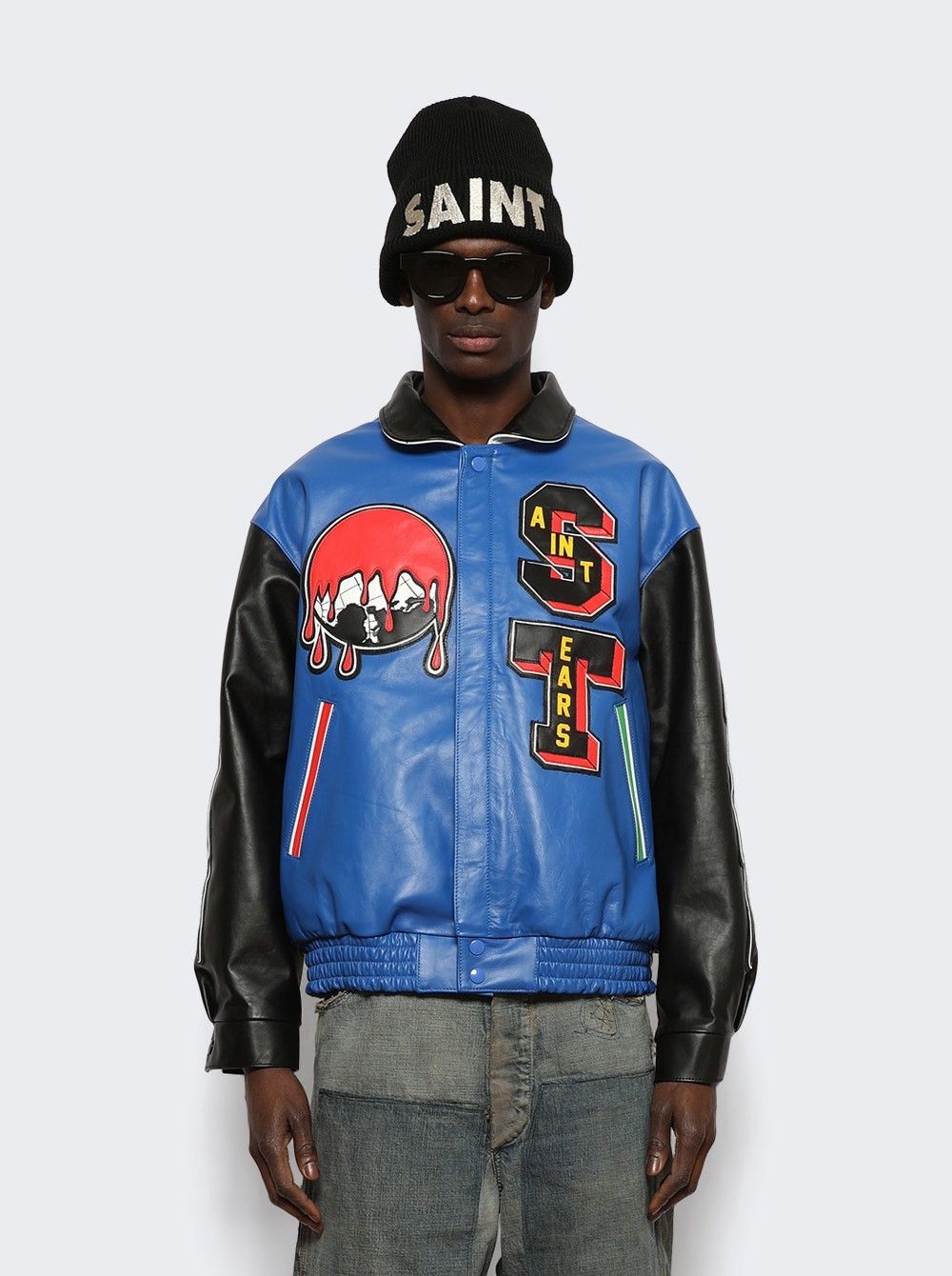DENIM TEARS × Saint Michael o1mle0326 Grail Varsity Jacket in Blue Size US XXS / EU 40 - 4 Thumbnail
