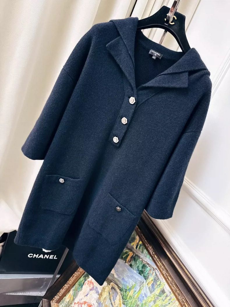 Other Chanel 19A dark blue navy collar knitted long-sleeved dres Size XS / US 0-2 / IT 36-38 - 1 Thumbnail