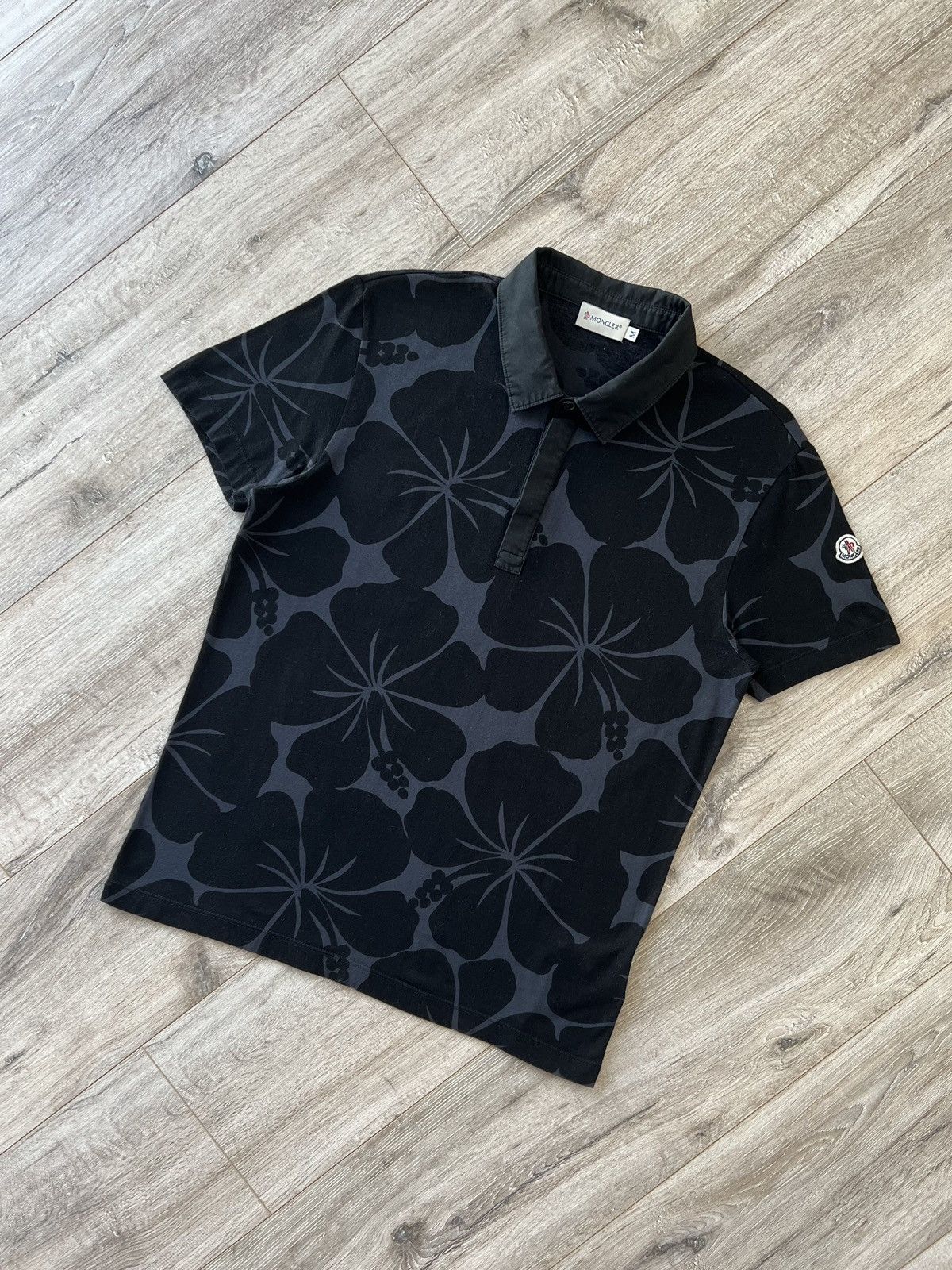 Moncler MONCLER Polo Shirt Cotton Hawaiian Pattern Logo Patch | Grailed