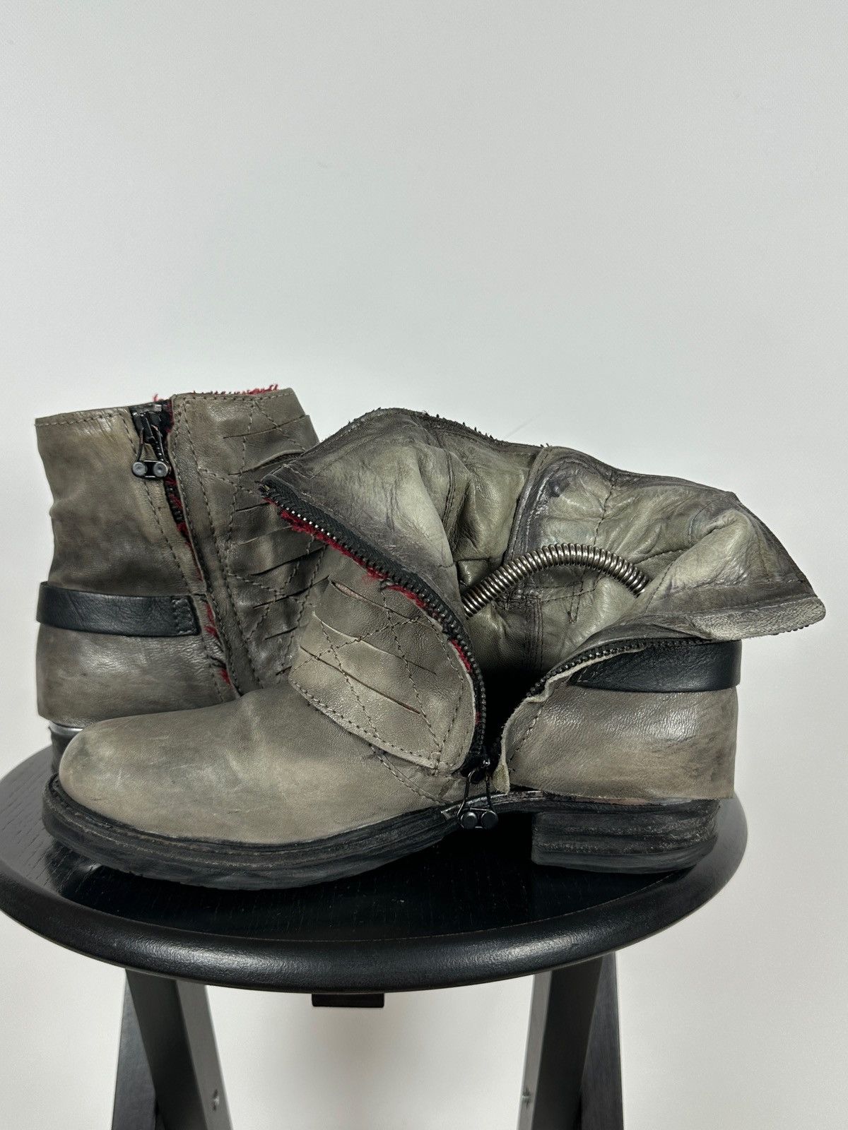 A.S.98 A.S.98. Airstep Gray Leather Biker Ankle Buckle Strap Boots Size US 8 / IT 38 - 13 Thumbnail