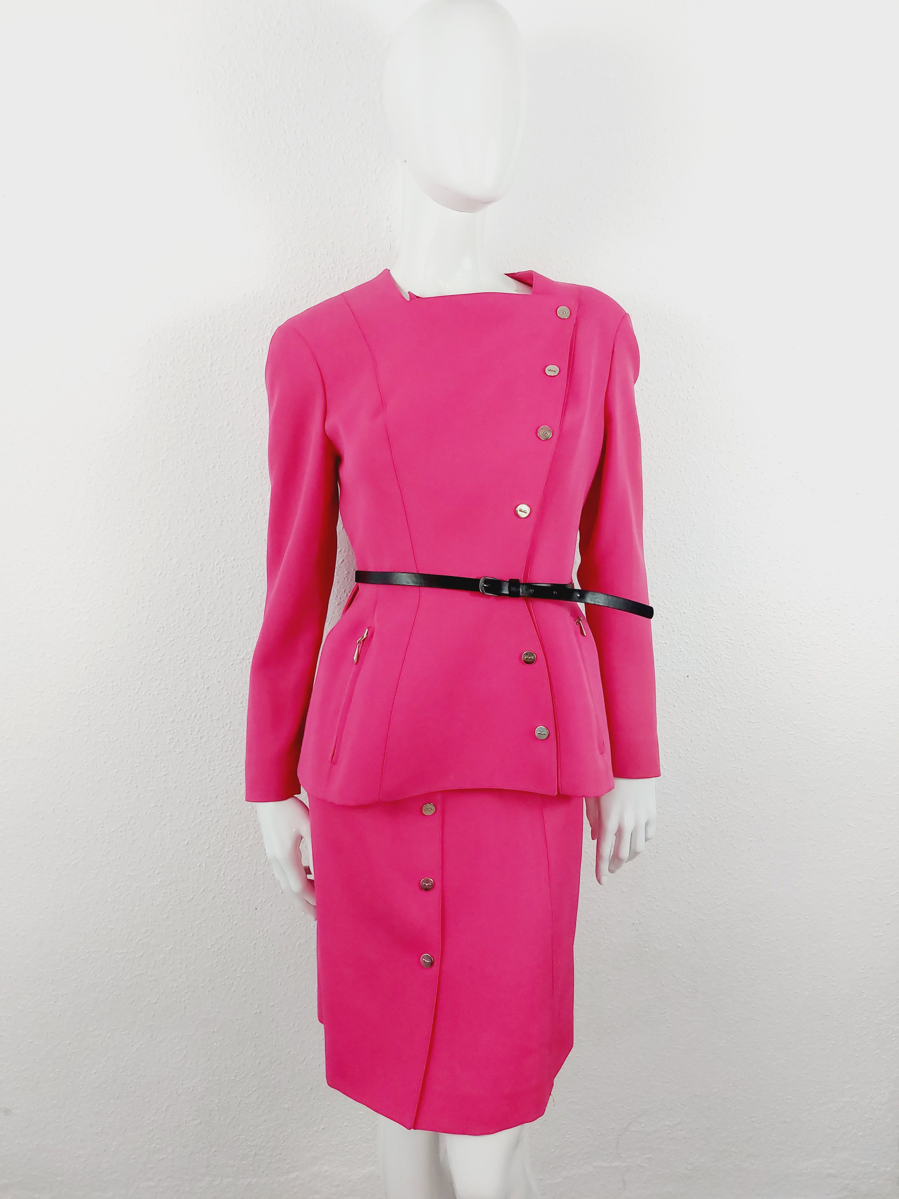 Thierry Mugler Thierry Mugler 1980s Hot Pink Sculptural Suit Set Blazer Size M / US 6-8 / IT 42-44 - 2 Thumbnail