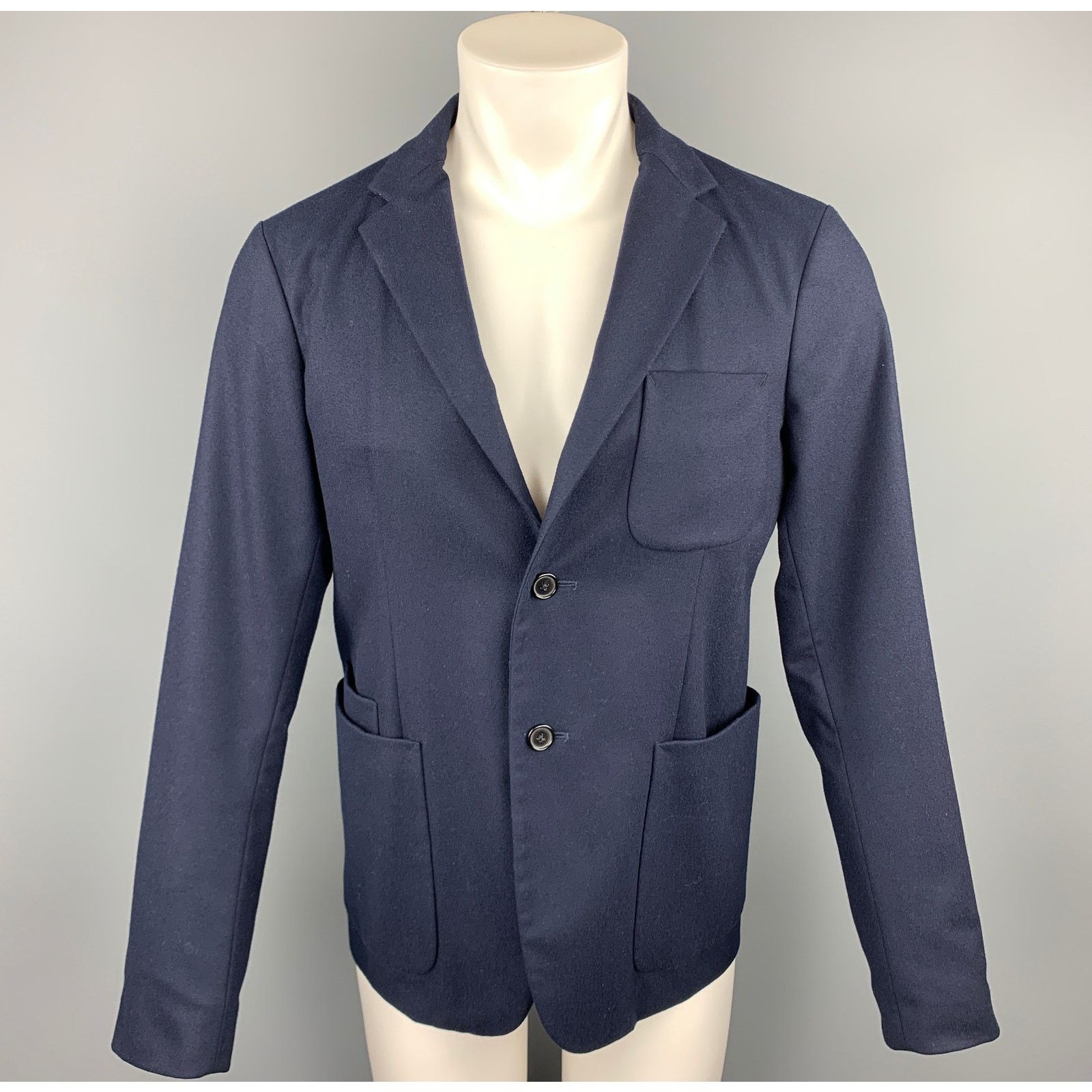 JIL SANDER Size 38 Navy Wool Notch Lapel Sport Coat