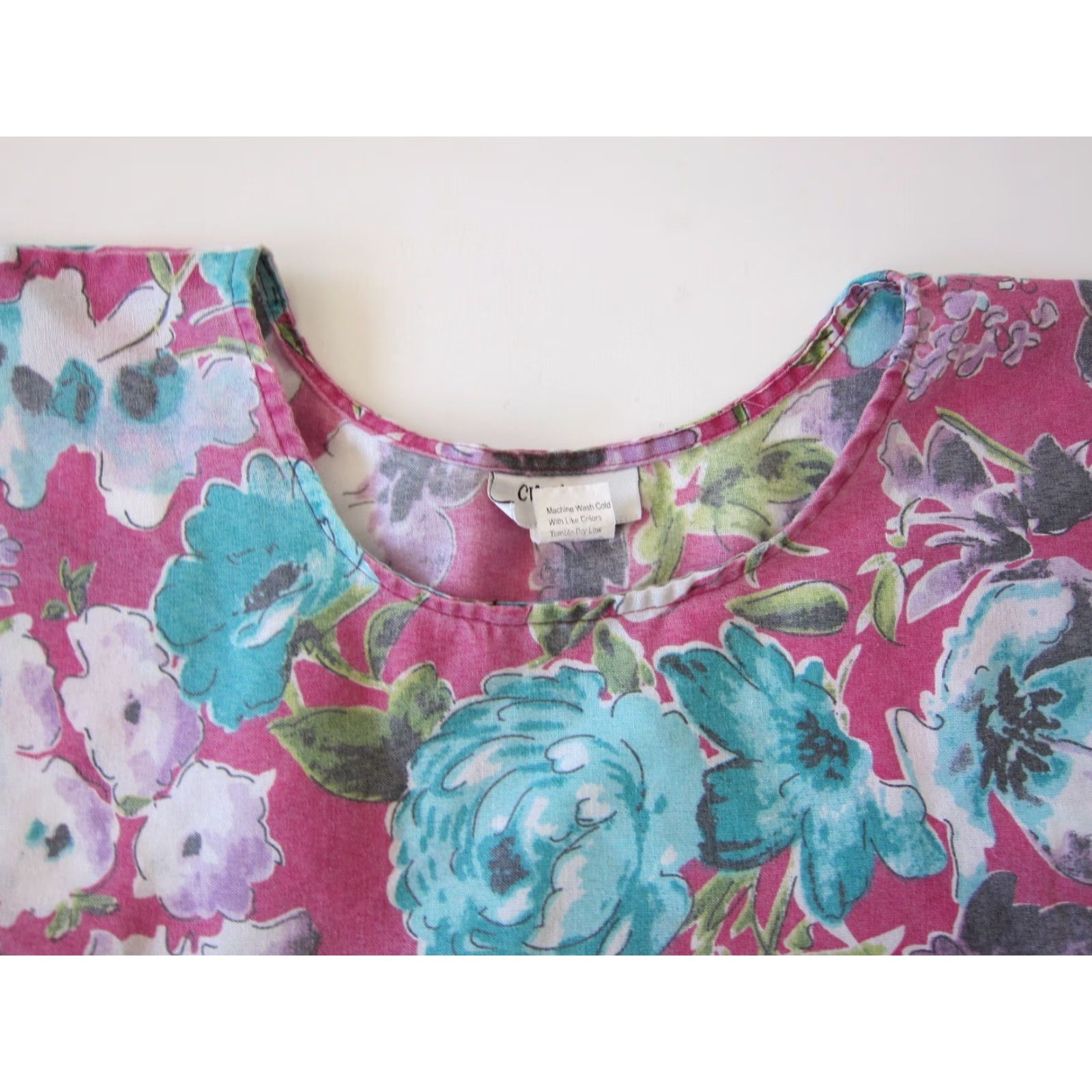 Vintage CW Classics Cotton Pink Blue Purple Floral Pocket Long Maxi Kaftan Dress Medium Size M / US 6-8 / IT 42-44 - 5 Thumbnail