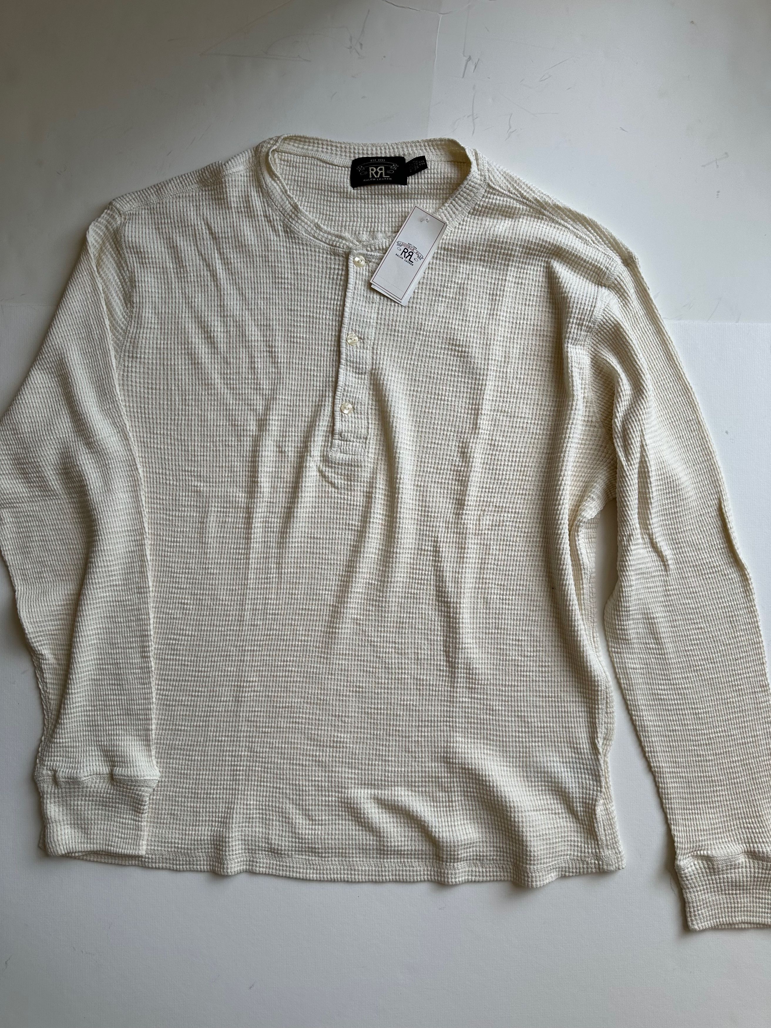 RRL Ralph Lauren Double RL Ralph Lauren Waffle Knit Henley - Cream - XL (NWT) Size US XL / EU 56 / 4 - 1 Thumbnail