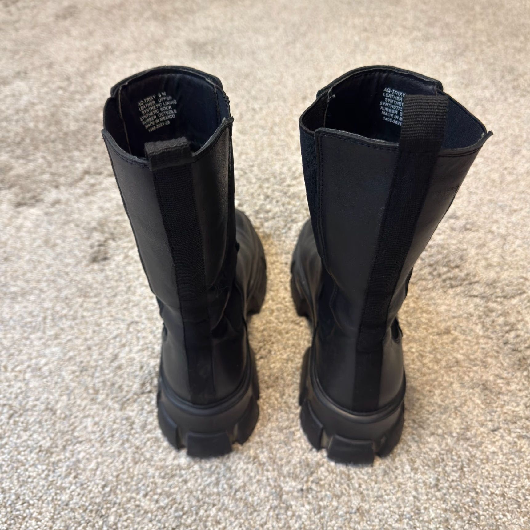 AQUA Aqua Chelsea Boots 6 Black Leather Mid Calf Chunky Platform Lug Sole Womens Shoes Size US 6 / IT 36 - 5 Thumbnail