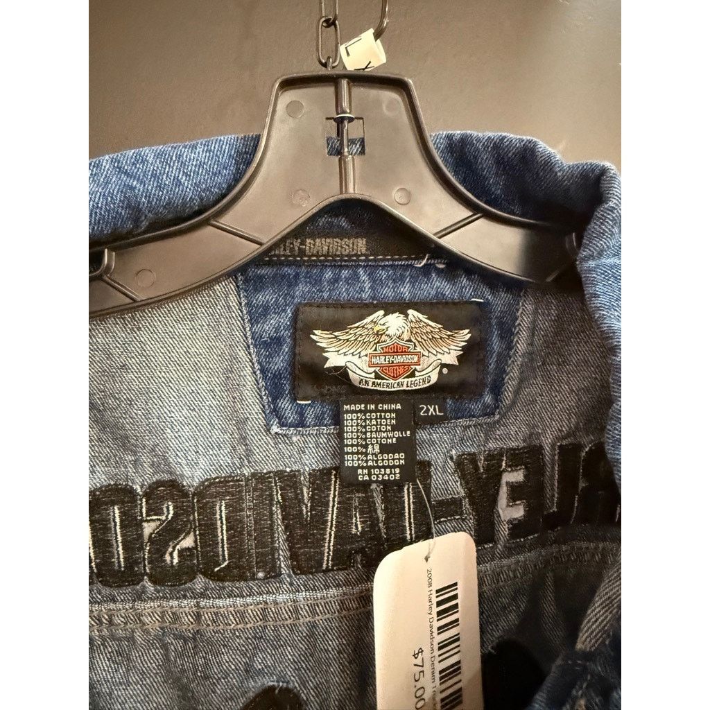 Harley Davidson × Vintage 2008 Harley Davidson 105 Years Vintage Denim Trucker Jacket Size US XXL / EU 58 / 5 - 8 Thumbnail