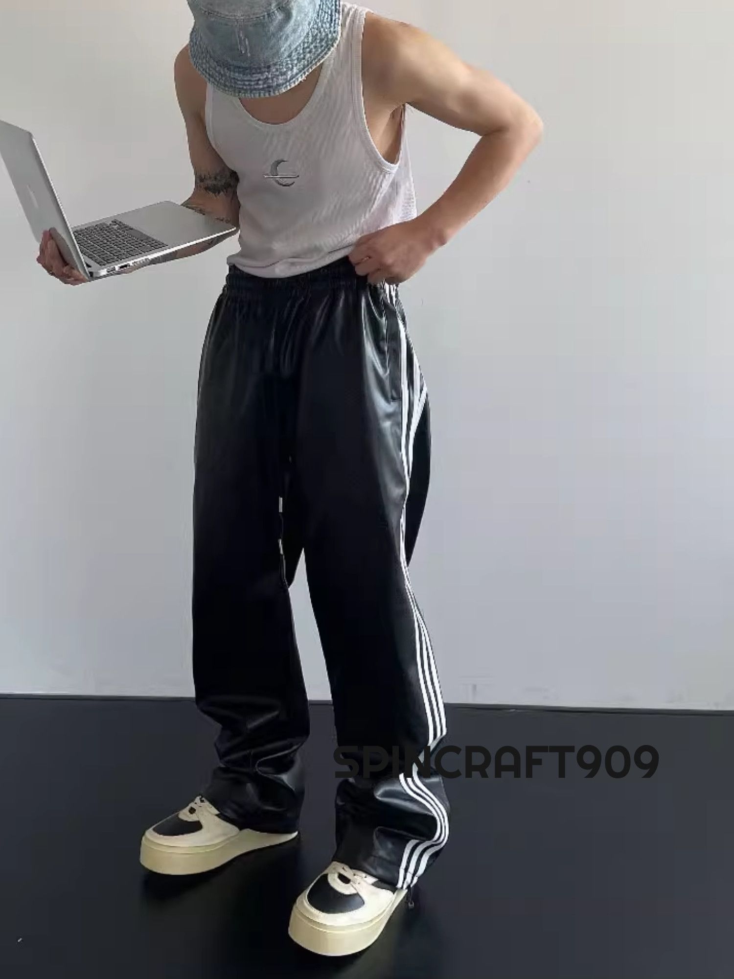 Track Faux Leather Pants