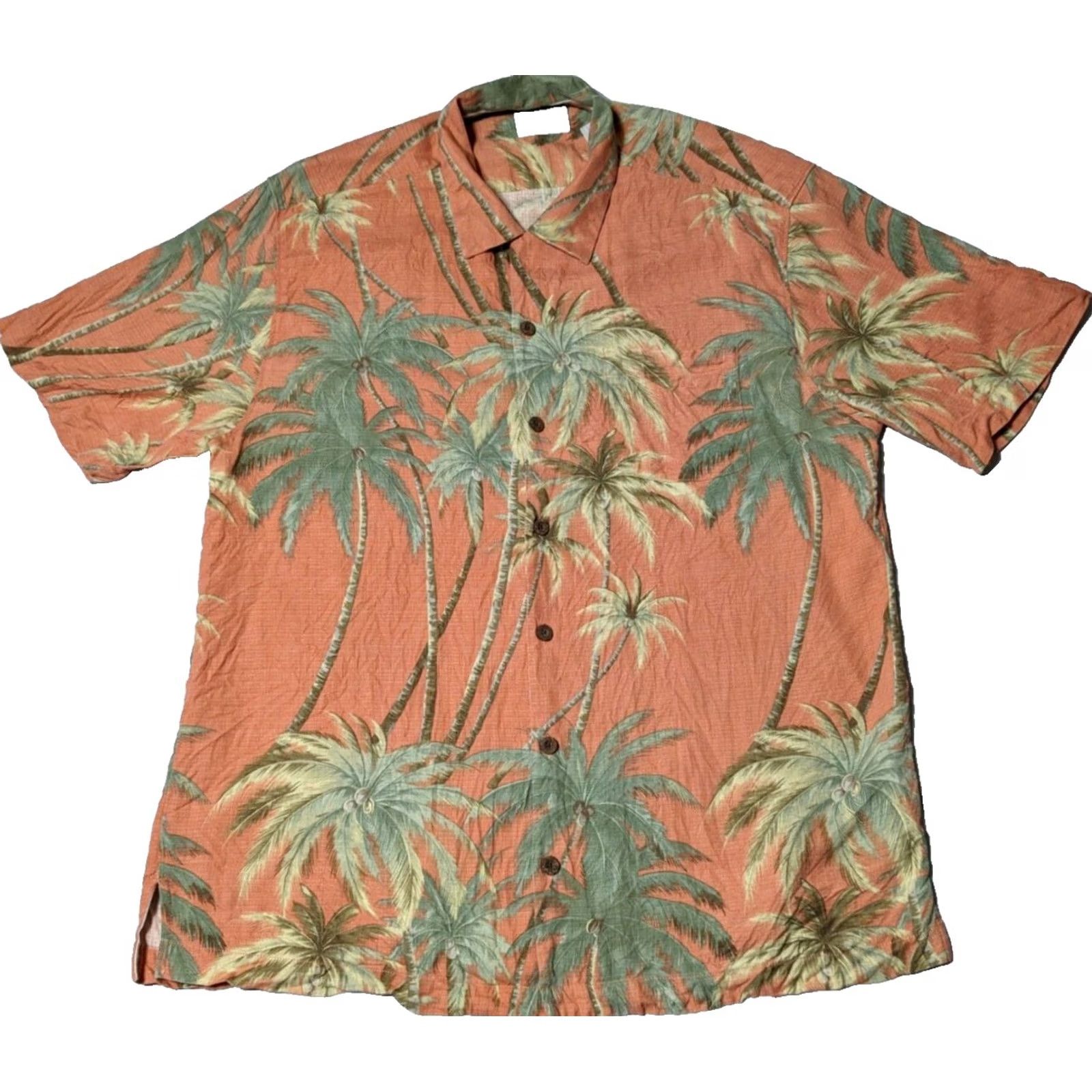 Tommy Bahama TOMMY BAHAMA Men Large Silk Orange Coconut Tree Print Hawaiian Shirt Size US L / EU 52-54 / 3 - 2 Thumbnail