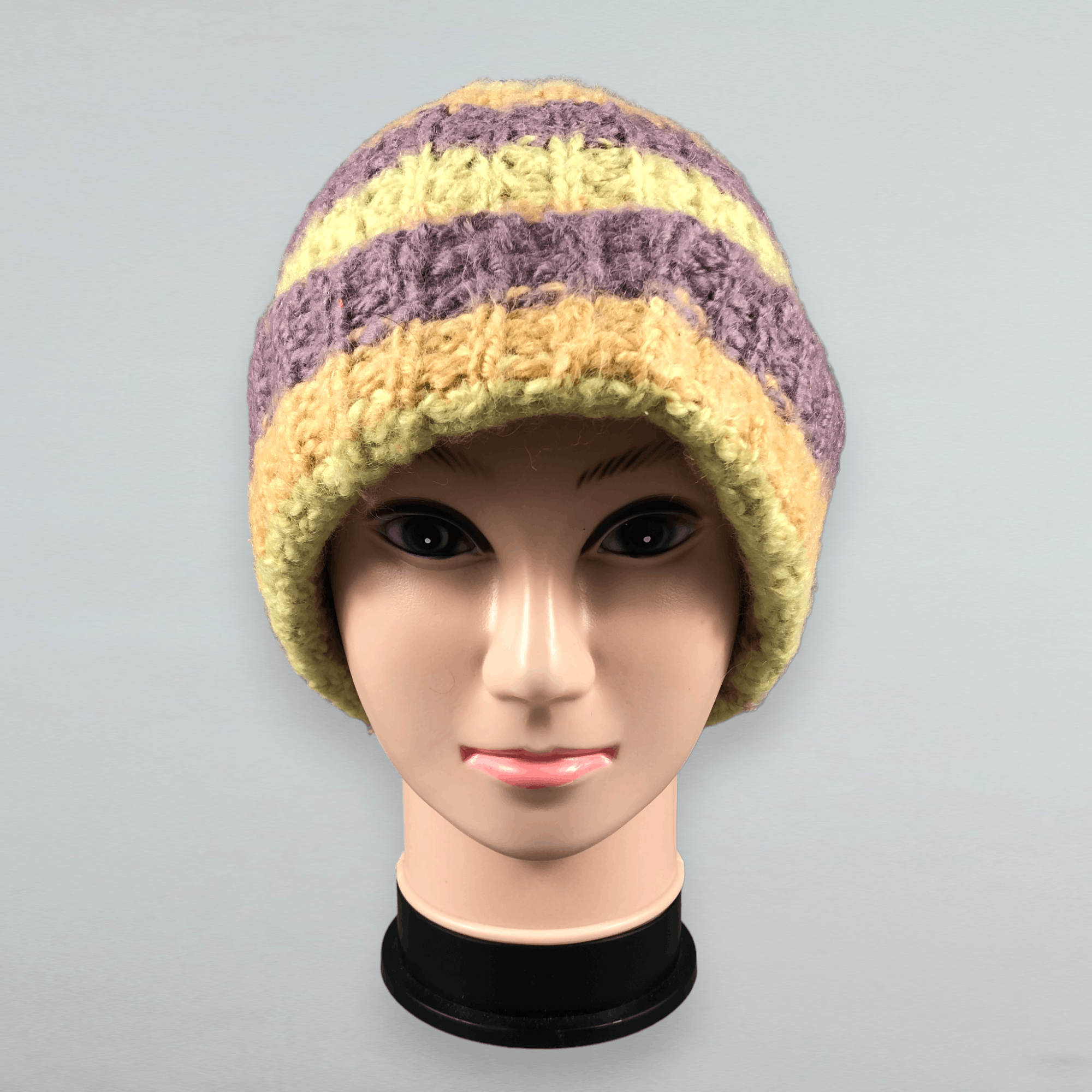 Japanese Brand Crochet Stripe Knit Beanie Snow Cap Hat Size ONE SIZE - 1 Thumbnail