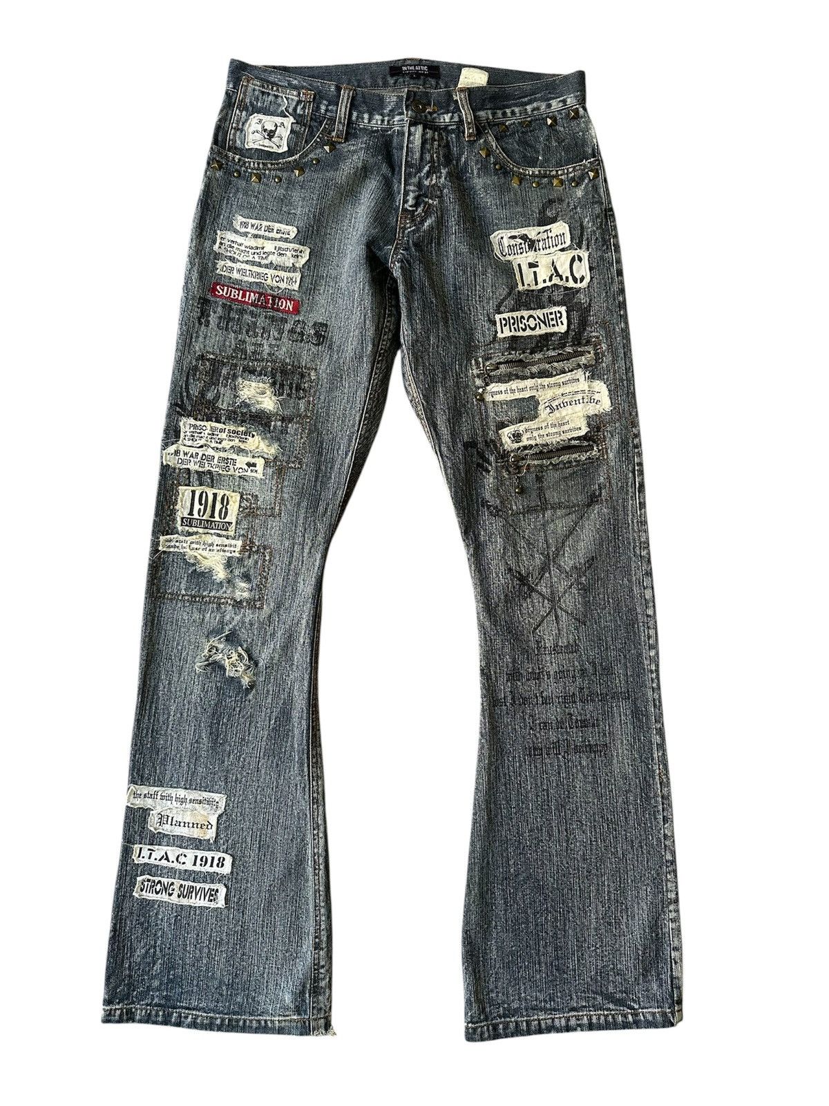 In The Attic FLARE In The Attic Sublimation Studded Poem Patchwork Denim Size US 31 - 1 Thumbnail