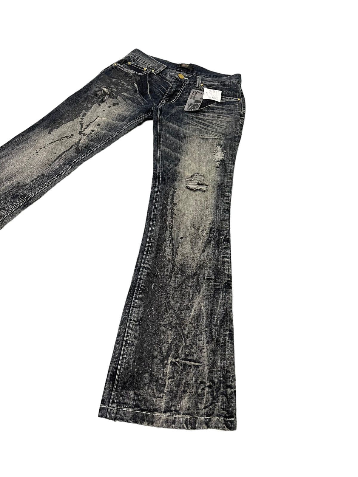 Japanese Brand Flare Jeans Black Baccara Distress Acid Wash Low Rise 8🟦0 Size US 29 - 3 Thumbnail