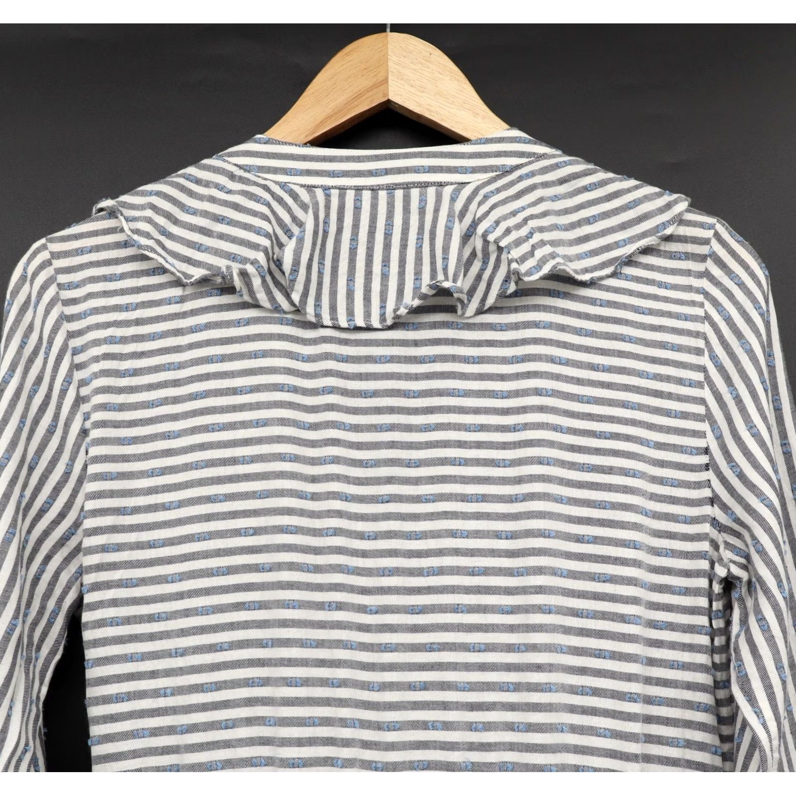 Veronica Beard VERONICA BEARD Dress Kai Ruffle Striped Blue Swiss Dot Long Sleeve Sz 6 Blue Womens Mini Dress Size M / US 6-8 / IT 42-44 - 5 Thumbnail