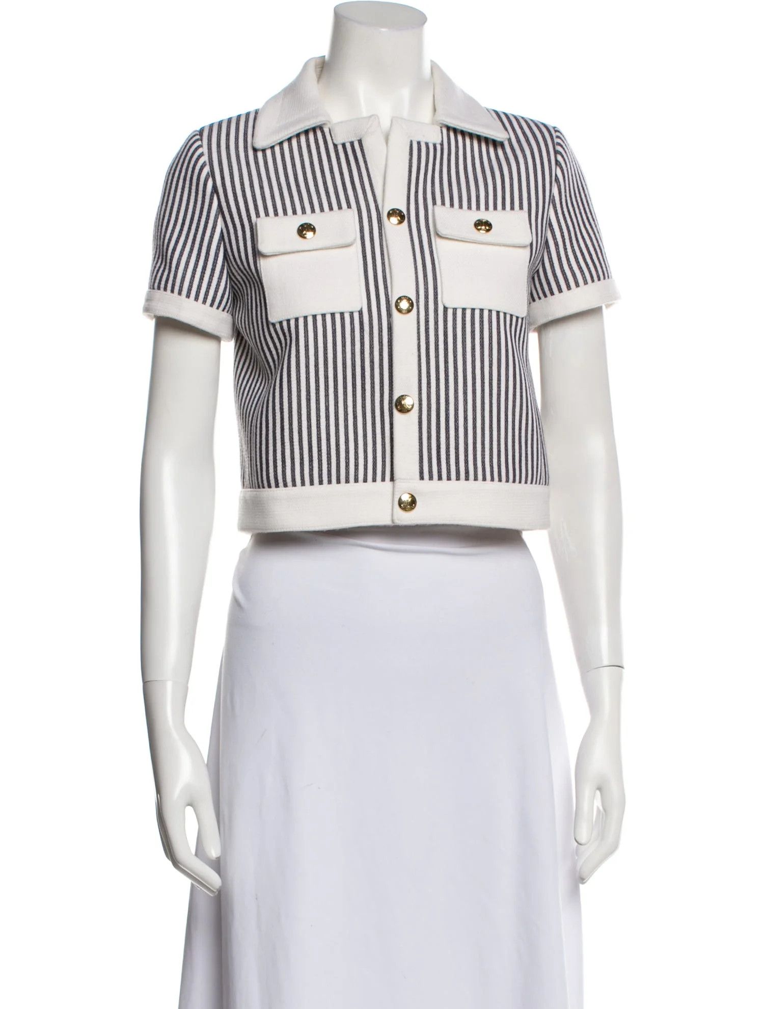 Celine o1w1db10125 2V84O063V Cropped Chelsea Jacket in White & Blue Size M / US 6-8 / IT 42-44 - 2 Thumbnail