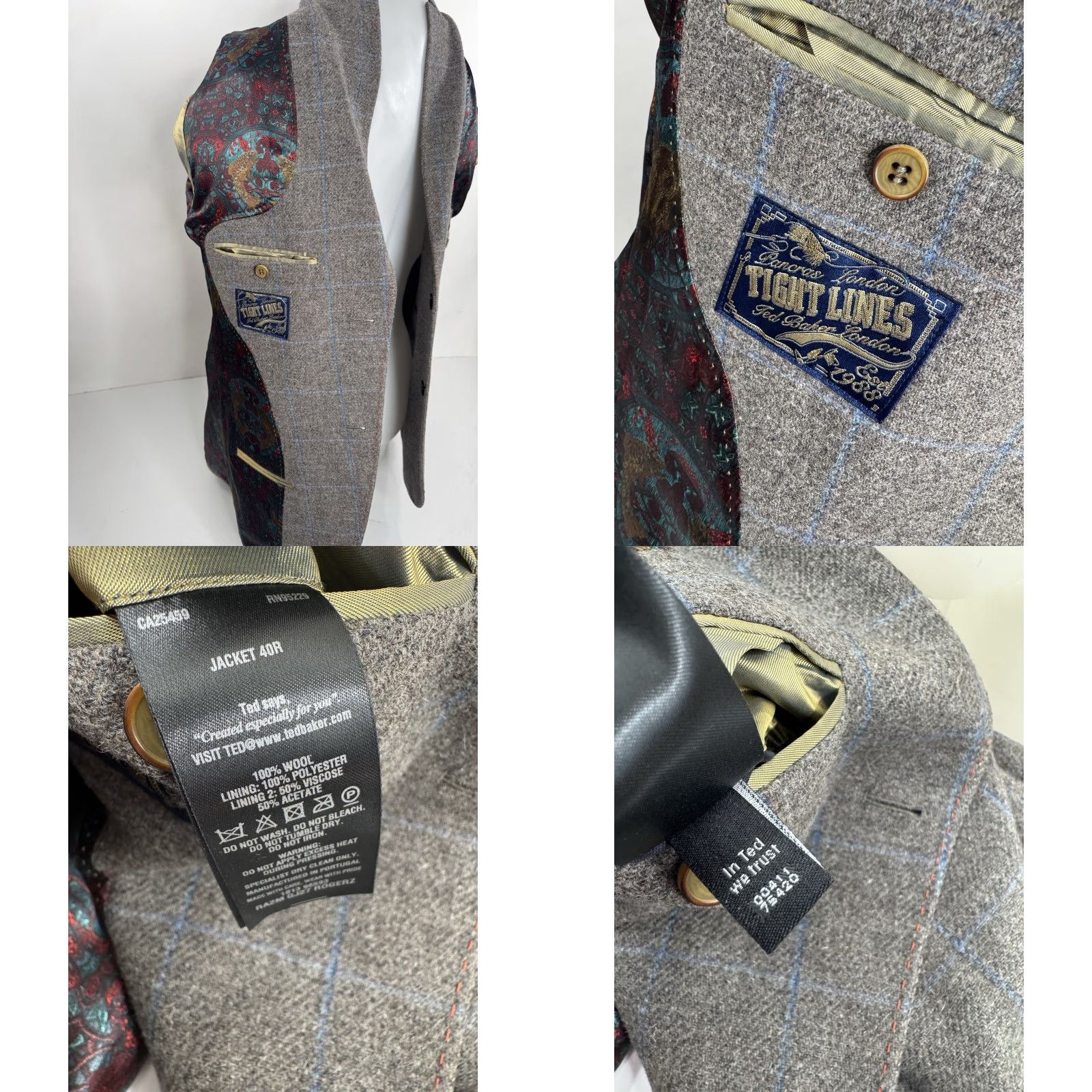 Ted Baker TED BAKER Blazer - WOOL Windowpane 40 R L - Brown/Blue - Men - Shirt/Blazer Size 42R - 8 Thumbnail