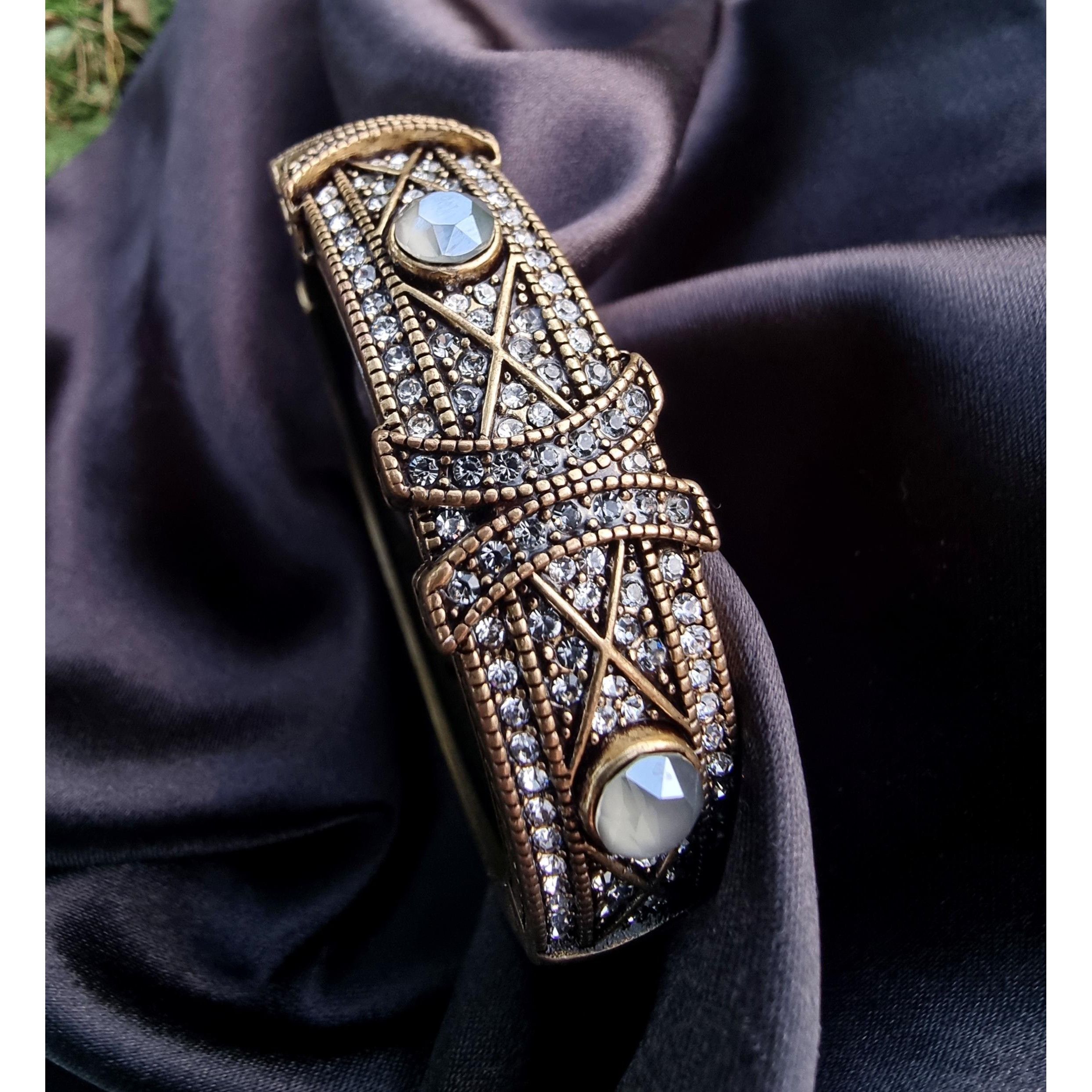 Vintage Heidi Daus White Milk Crystals Bronze Style Bracelet