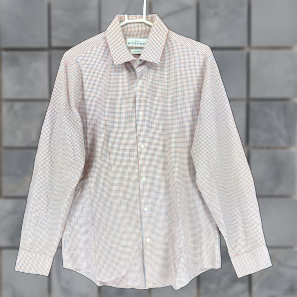 Mizzen+Main Mizzen+Main Leeward Dress Shirt Mens L Slim Fit Orange Blue Check L-9017 Size 42R - 1 Thumbnail