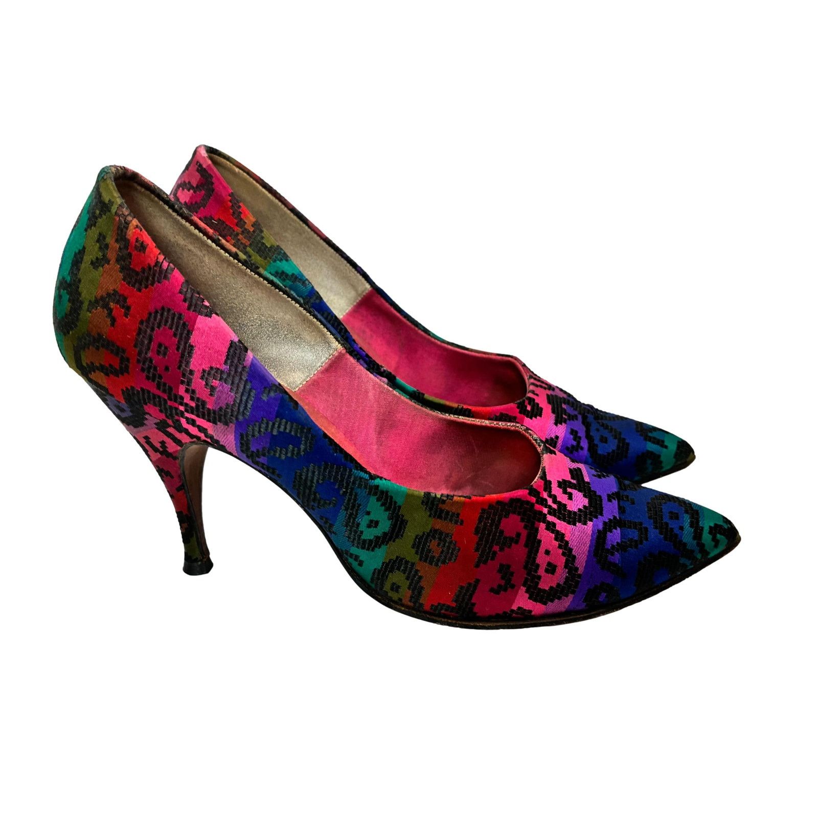 Vintage Vintage 50s Silk Pumps Jewel Tone Pinup Mid Century Shoes 6 Size US 6 / IT 36 - 4 Thumbnail
