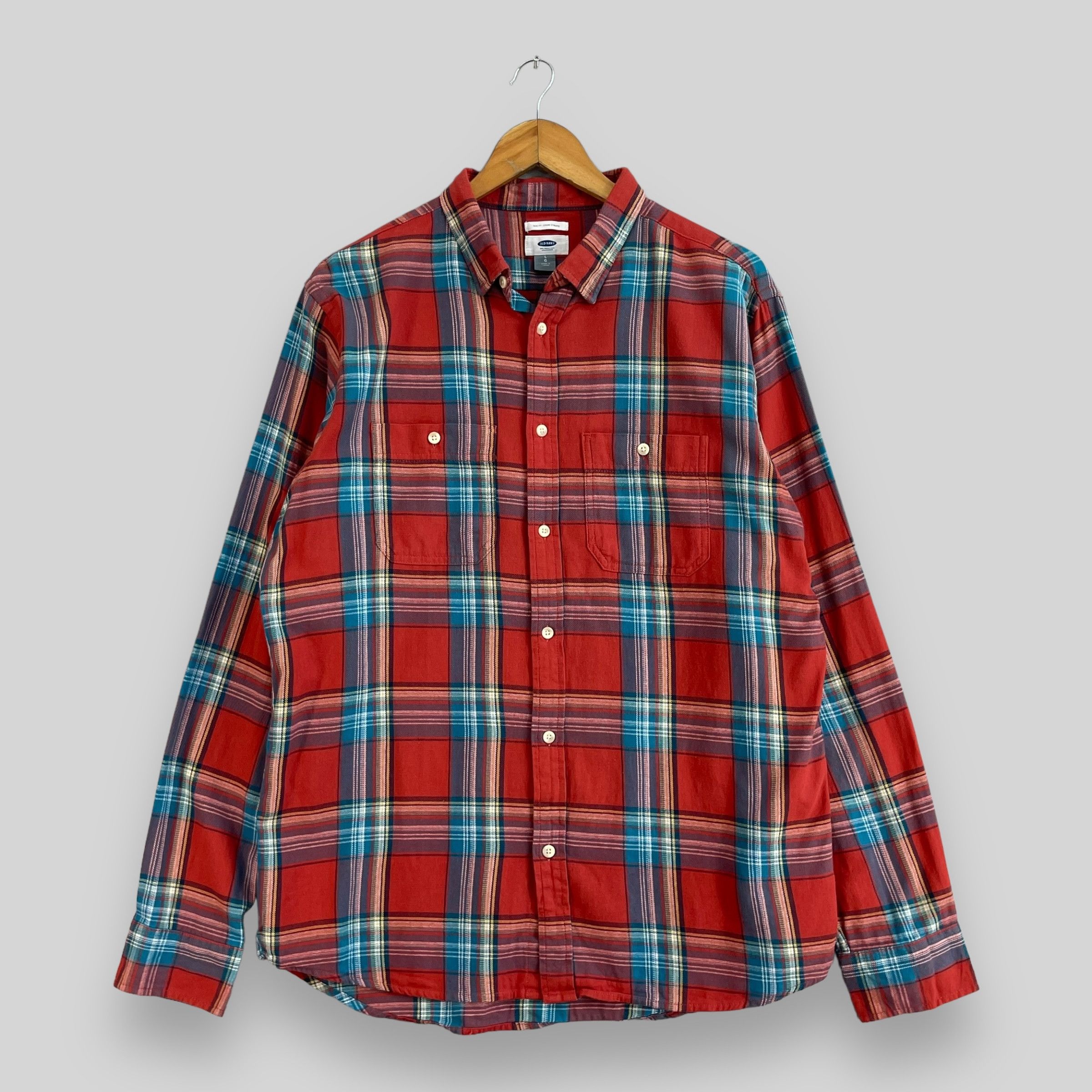 Flannel × Japanese Brand Vintage Old Navy Plaid Tartan Orange Button Up Flannel Size US L / EU 52-54 / 3 - 1 Thumbnail