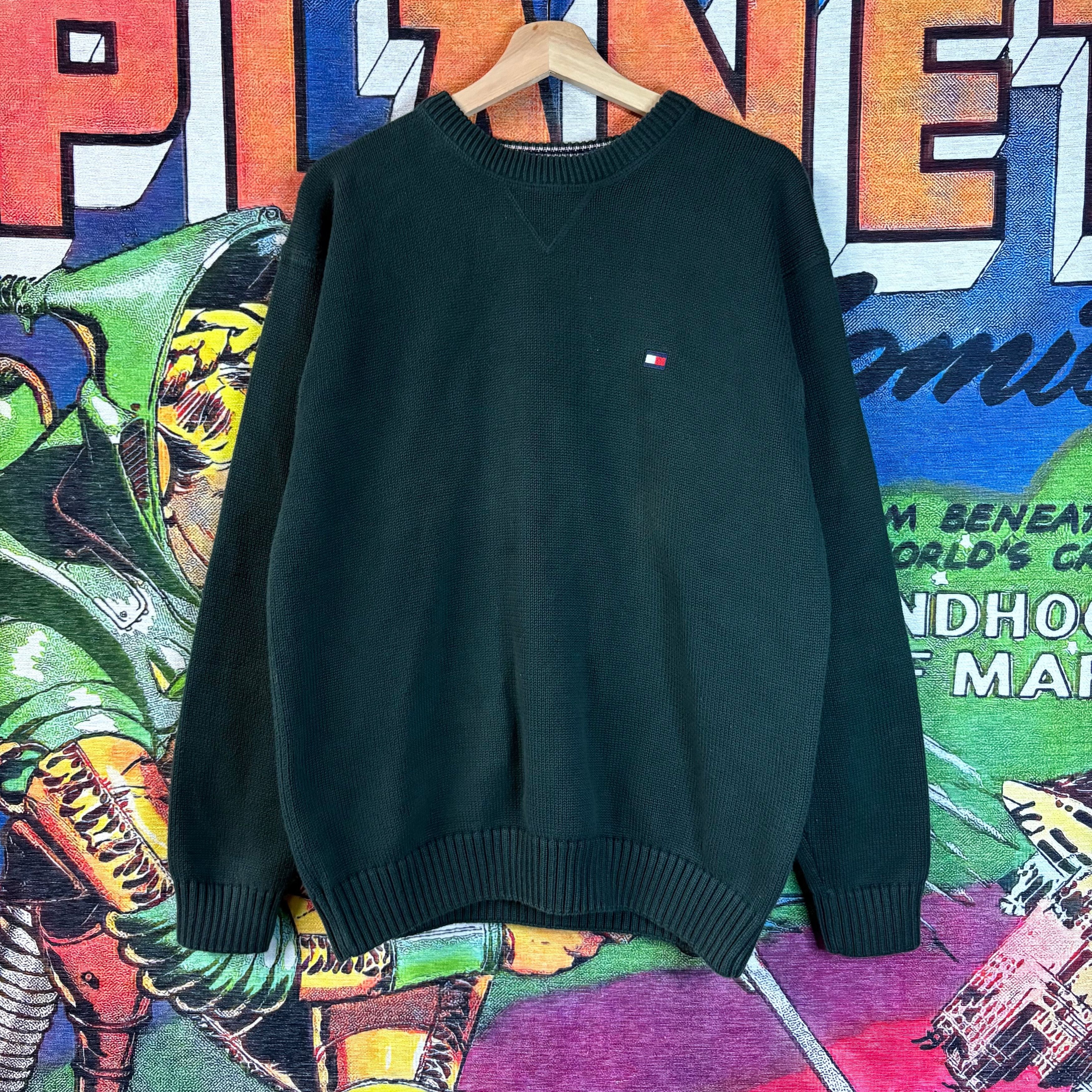 Tommy Hilfiger Vintage 90s Tommy Hilfiger Solid Green Crewneck Sweatshirt Size US L / EU 52-54 / 3 - 1 Thumbnail
