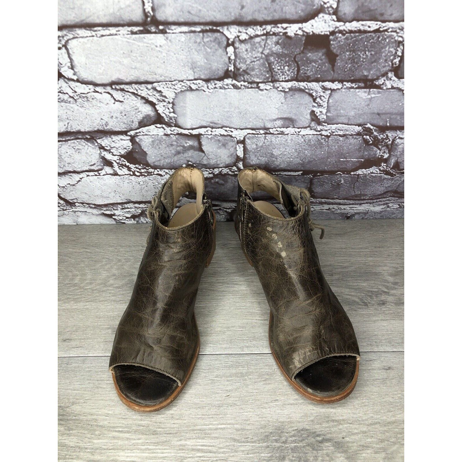 Other Baske California Ariel Olive Leather Lace Zip Open Toe Heel Size US 6 / IT 36 - 19 Thumbnail