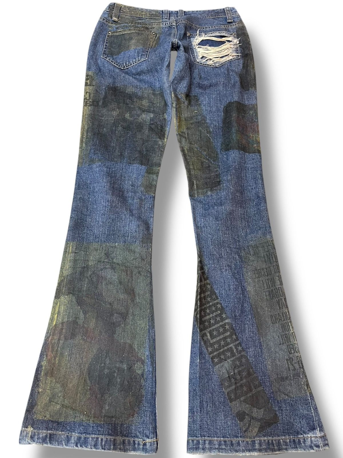 5351 POUR LES HOMMES Vintage 5351 Pour Les Homme Flare Waxed Printed Work Denim Size US 29 - 7 Thumbnail