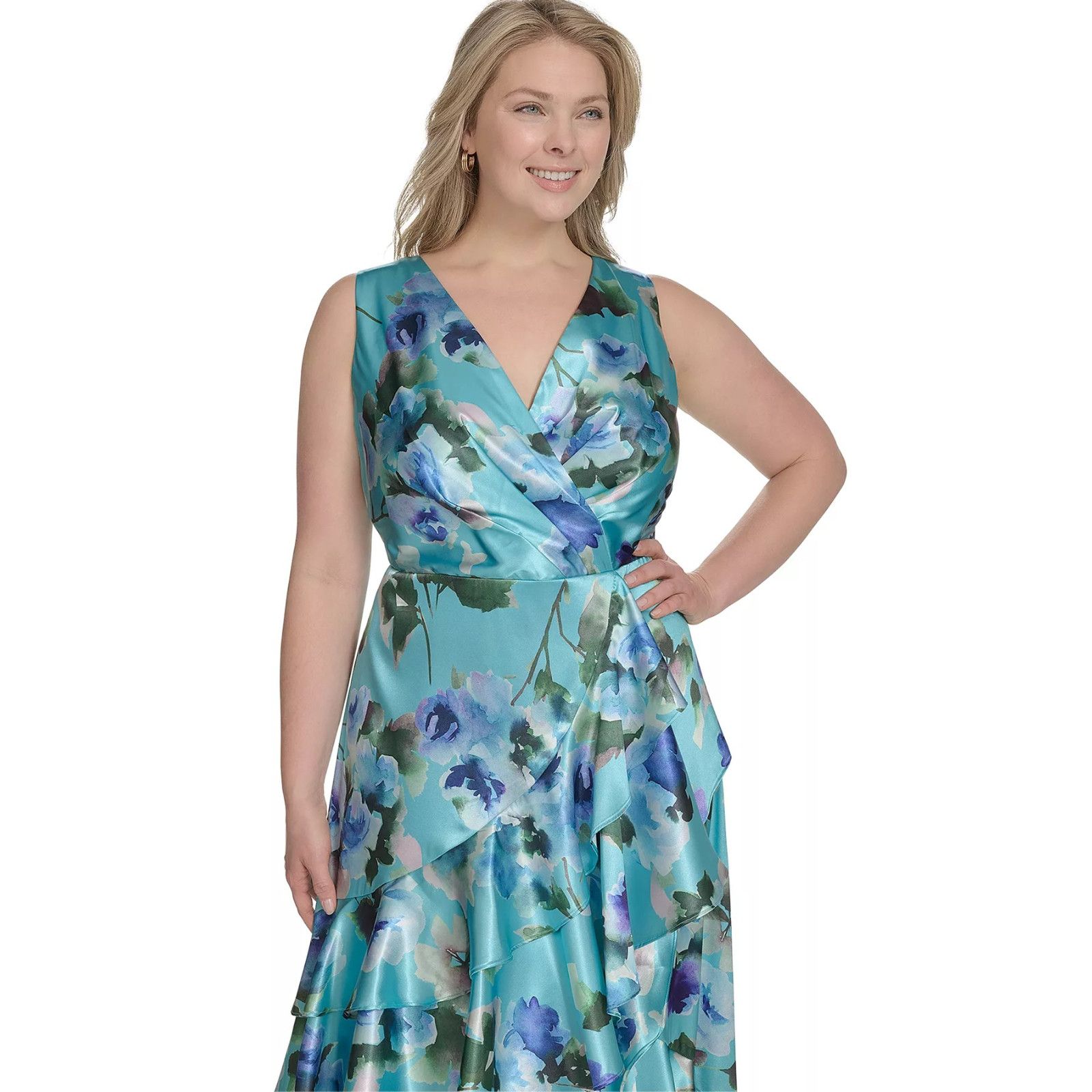 Other Eliza J Plus Size Printed Satin High-Low MIDI Dress,Size 20W Size 3XL / US 20-22 - 2 Thumbnail