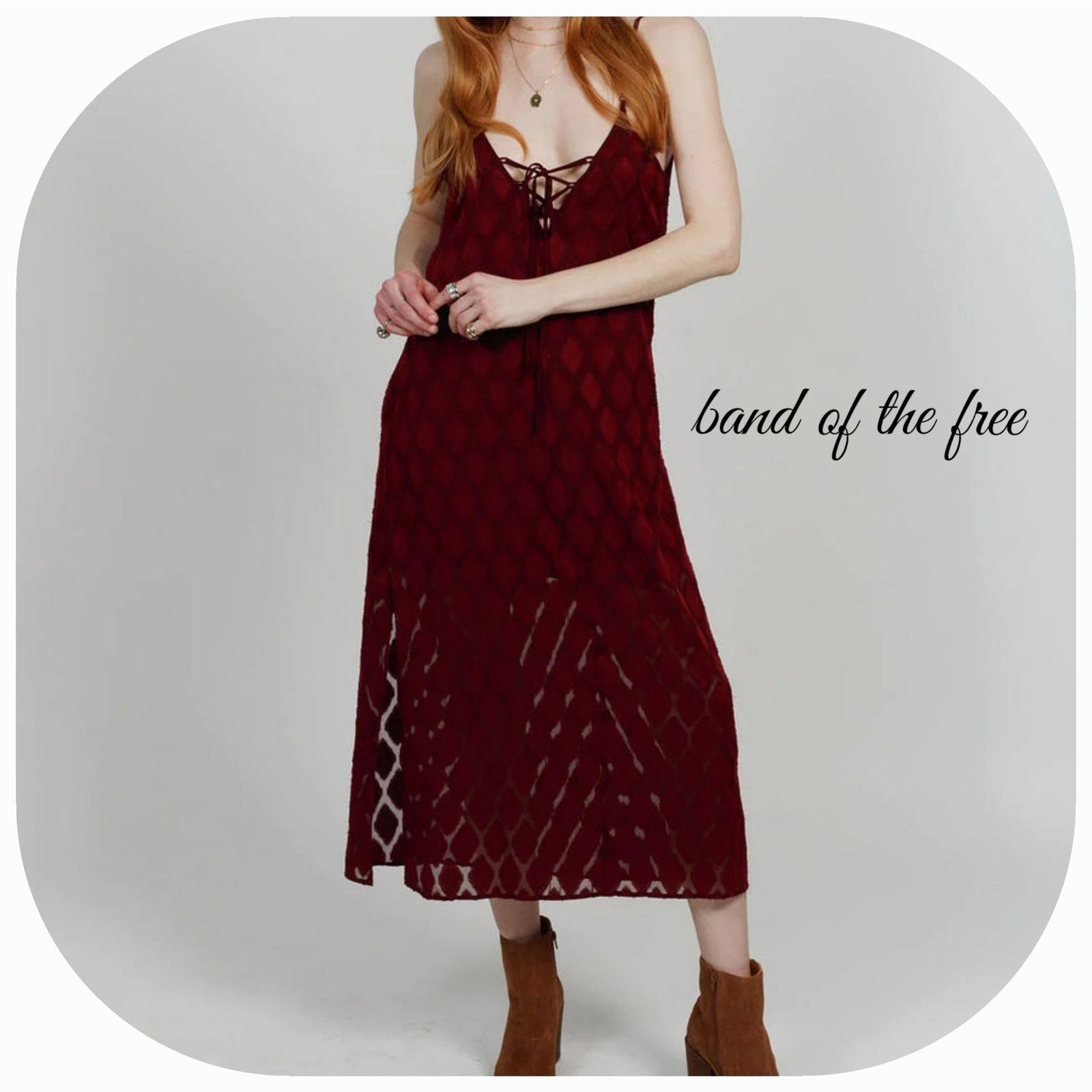 Other NWT B.O.G. Band of the Free Lila Midi Dress Sz. XS Merlot Size XS / US 0-2 / IT 36-38 - 1 Thumbnail