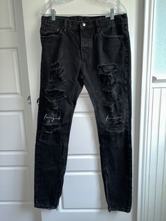 MNML Skeleton jeans mens size 40 Black Denim Stone Wash straight leg button  fly