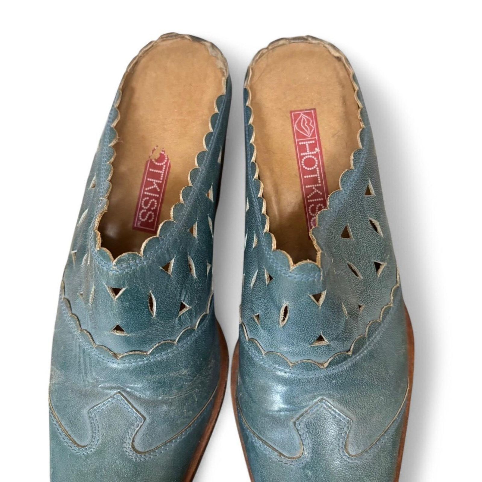 Vintage Vintage Hotkiss 90s Blue Leather Western Mules 5.5 Cowgirl Size US 5.5 / IT 35.5 - 5 Thumbnail