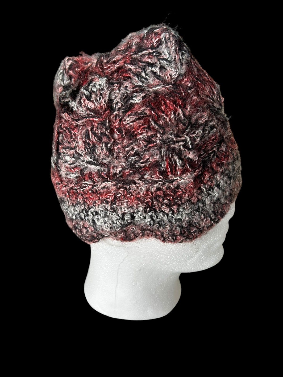 14th Addiction × Japanese Brand Punk Bondage Style Crochet Knitted Handmade fur Beanie Hats☠️ Size ONE SIZE - 2 Thumbnail
