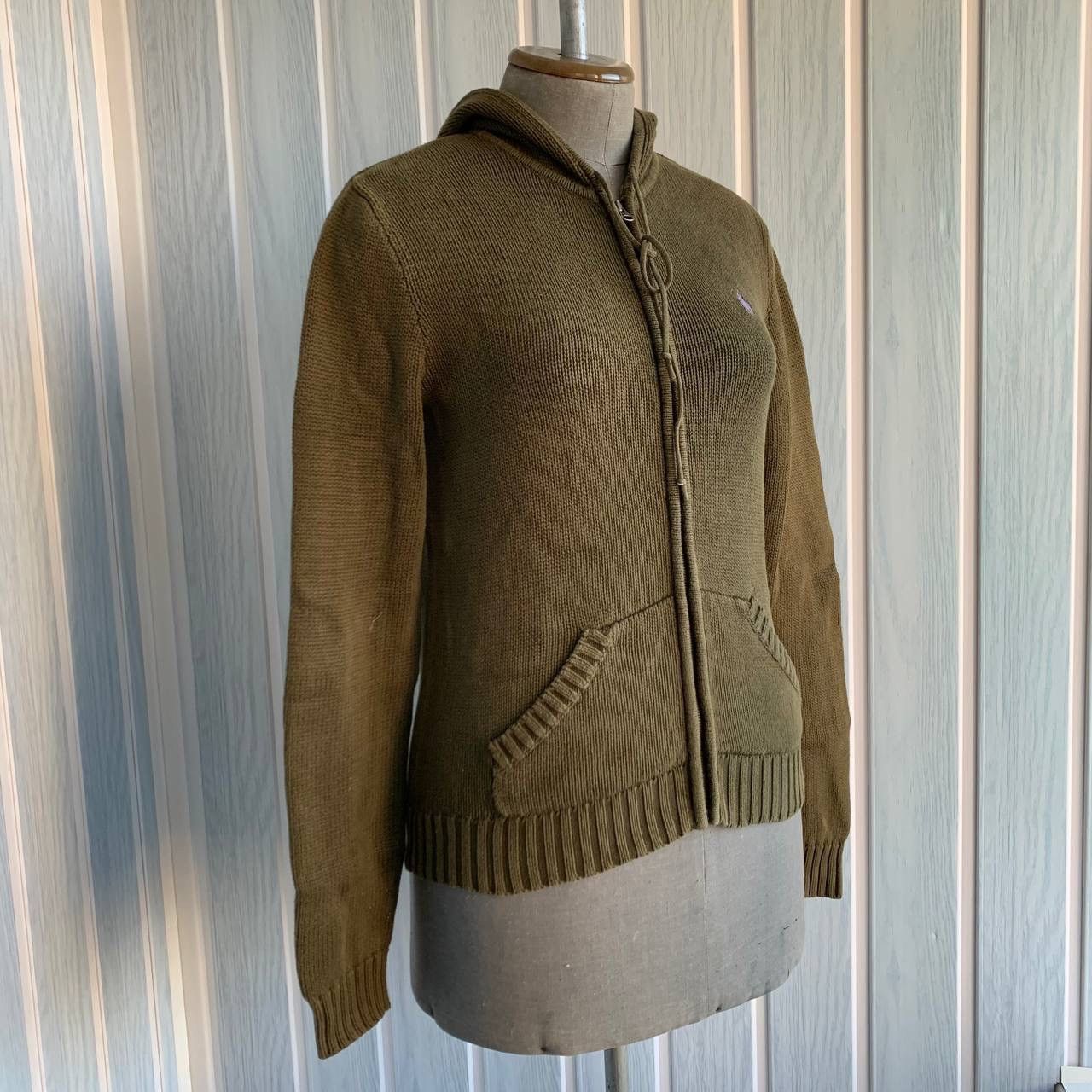 Polo Ralph Lauren × Vintage Vintage Polo Ralph Lauren Women's Green Knit Full Zip Hoodie Size S / US 4 / IT 40 - 2 Thumbnail