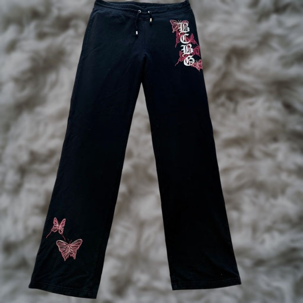 Bcbgmaxazria BCBGMAXAZRIA Pants Womens Large Black Pink Butterfly Embellished Jogger Y2K Size 36" / US 14 / IT 50 - 1 Thumbnail