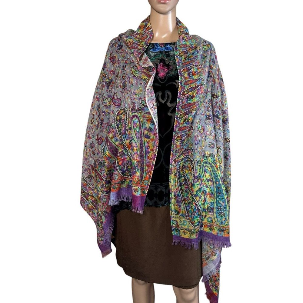Other Tolani Wool Paisley Print Large Rectangle Scarf Wrap 28'' x Size ONE SIZE - 2 Thumbnail