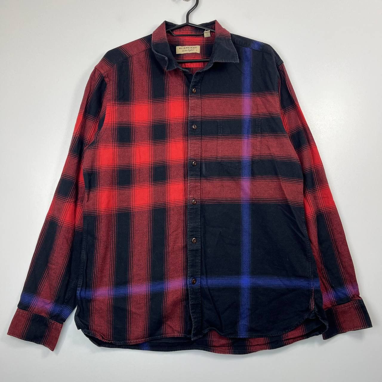 Burberry Red Black Check Shirt Long Sleeve Button M