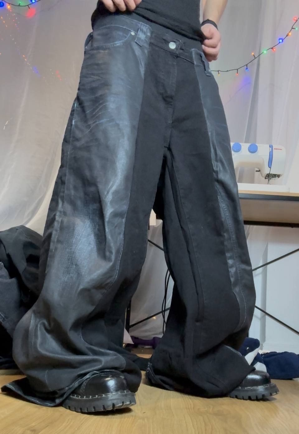 Japanese Brand Custom Black Baggy Distressed Jeans Painted Wide Leg Size US 31 - 5 Thumbnail