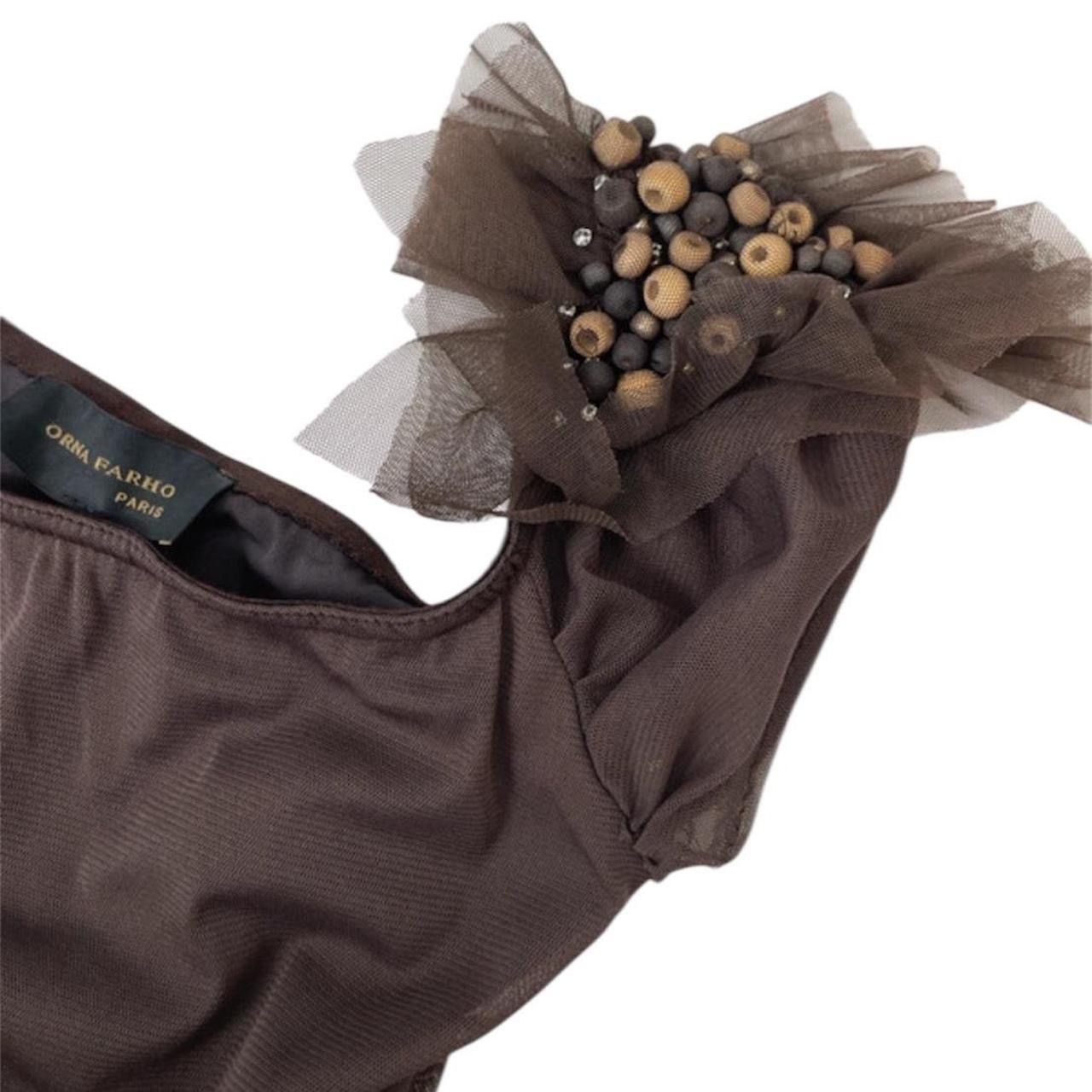Designer Orna Farho Paris Brown Ruched Bodycon Dress Size M / US 6-8 / IT 42-44 - 2 Thumbnail
