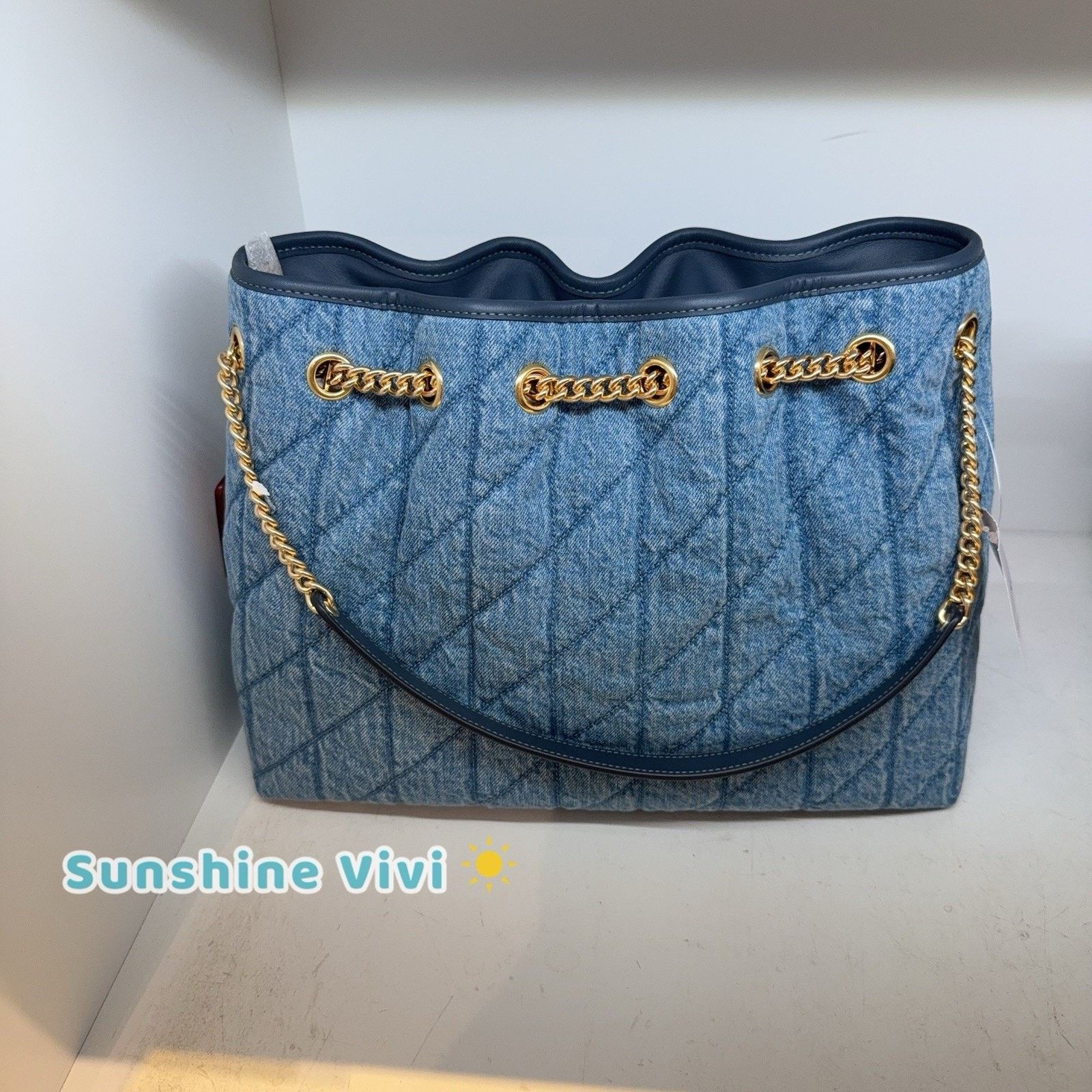 Coach NWT Coach Evelyn Shoulder Bag Quilting CDC02 Indigo Size ONE SIZE - 6 Thumbnail
